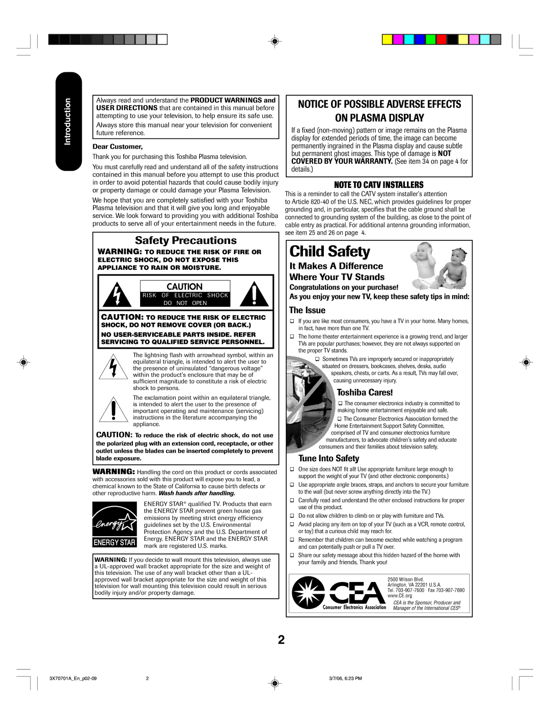 Toshiba 42HP66, 50HP66 appendix Safety Precautions, Introduction 