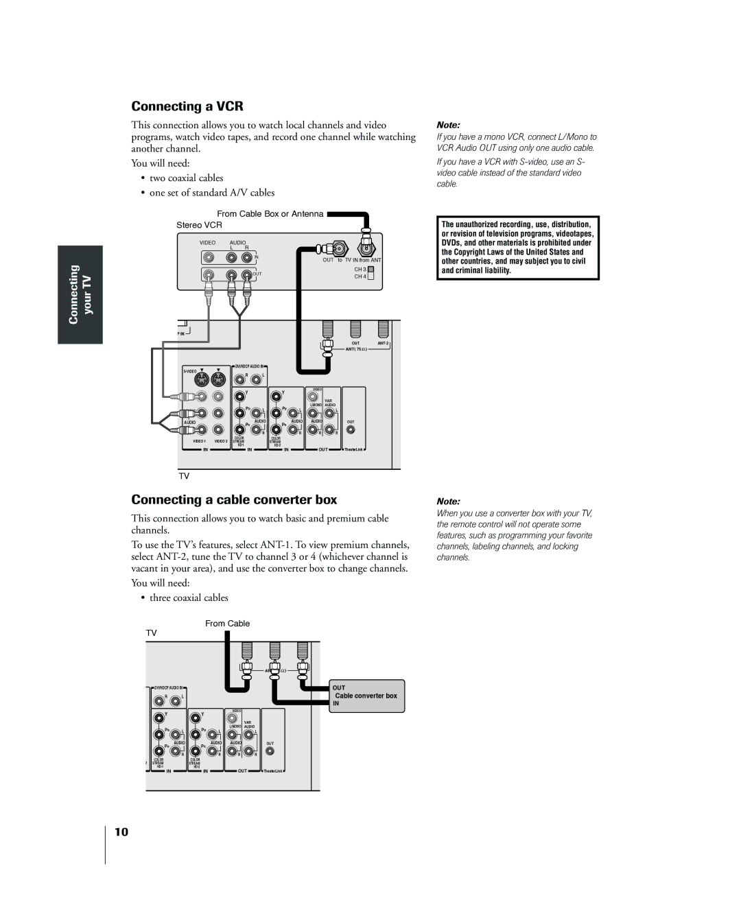 Toshiba 42HP83 owner manual Connecting a VCR, Connecting a cable converter box 