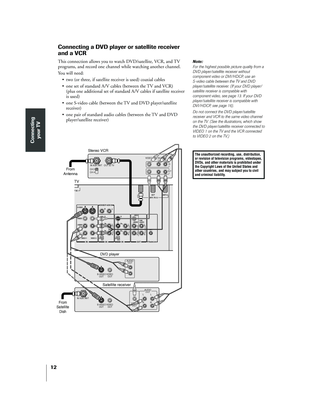 Toshiba 42HP83 owner manual Connecting a DVD player or satellite receiver and a VCR, Connecting your TV 