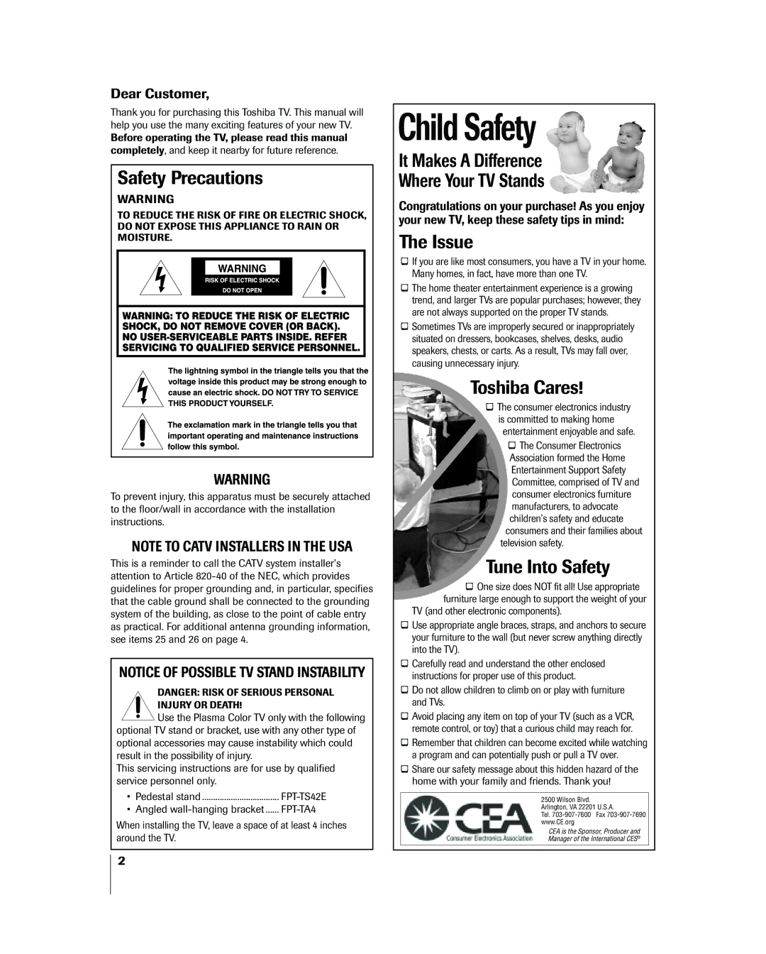 Toshiba 42HP83 owner manual Safety Precautions, Dear Customer 