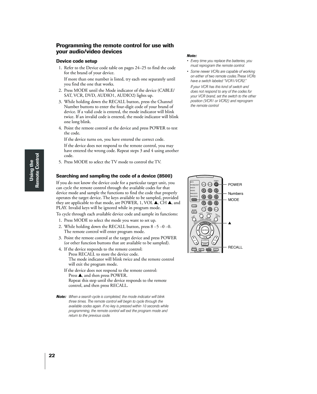 Toshiba 42HP83 owner manual Control, Device code setup, Searching and sampling the code of a device 