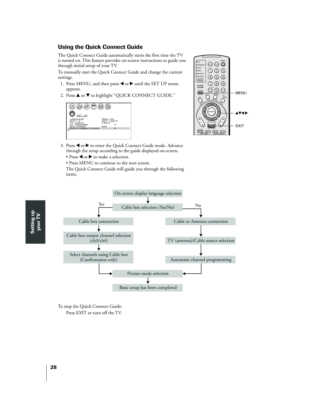 Toshiba 42HP83 owner manual Using the Quick Connect Guide, Setting up your TV 