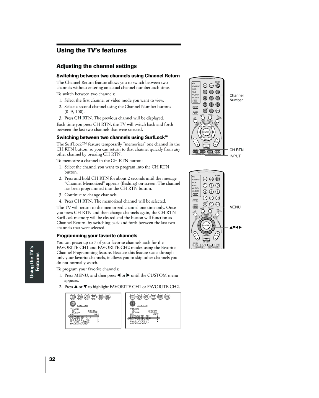 Toshiba 42HP83 owner manual Adjusting the channel settings, Switching between two channels using Channel Return 