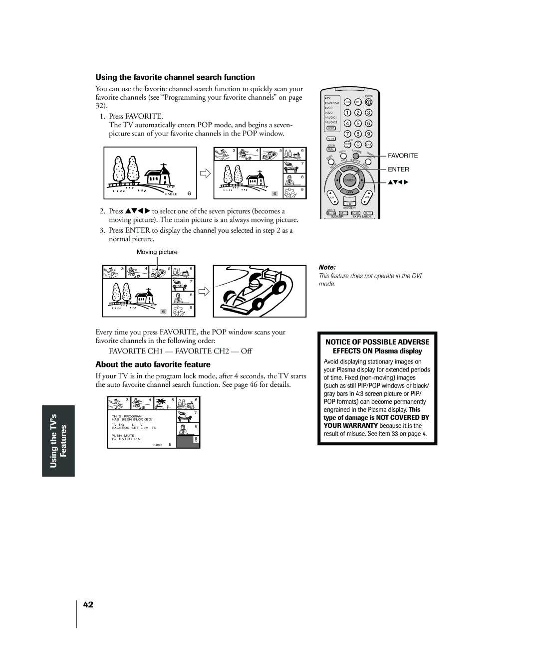 Toshiba 42HP83 owner manual Using the favorite channel search function, About the auto favorite feature 