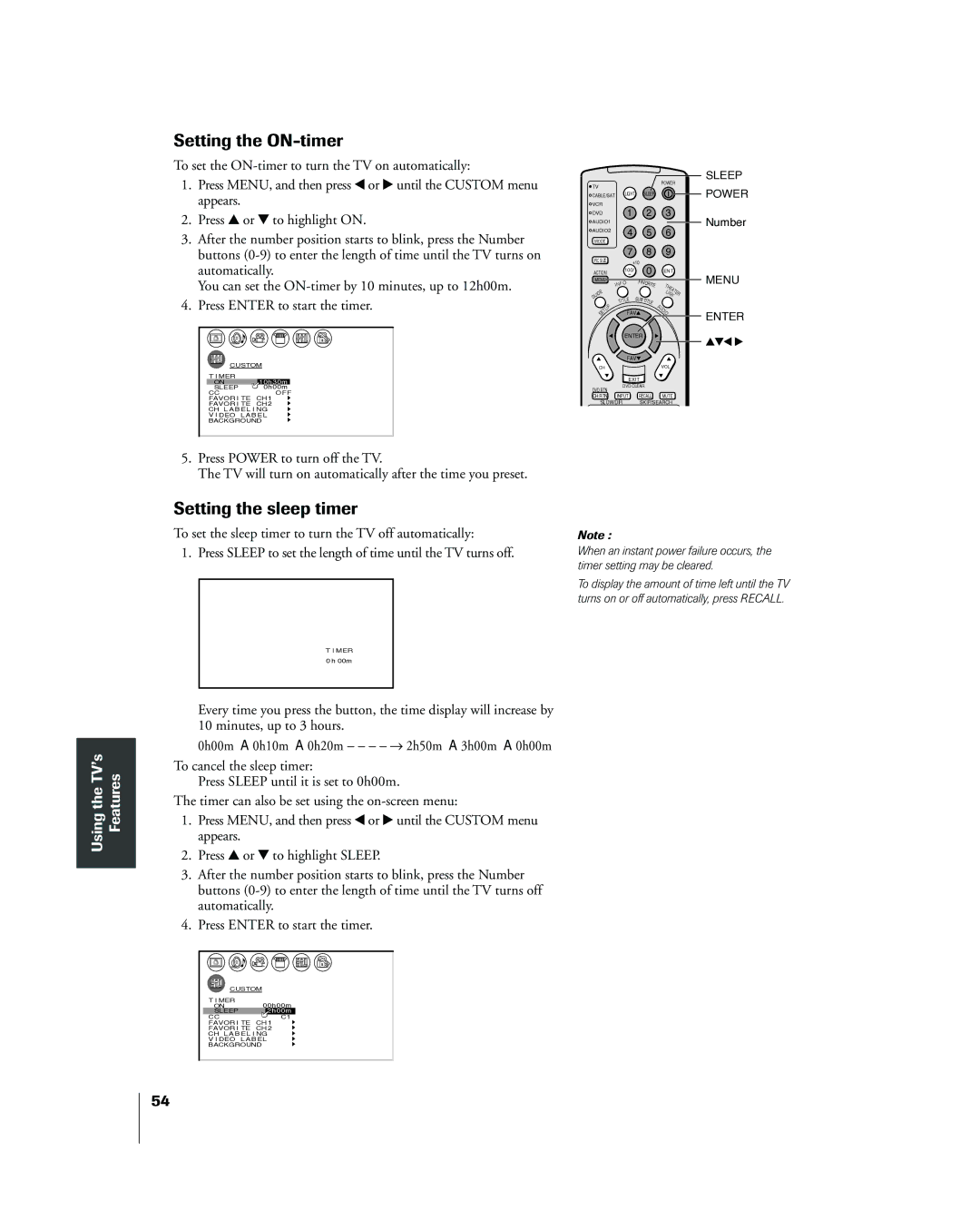 Toshiba 42HP83 owner manual Setting the ON-timer, Setting the sleep timer 