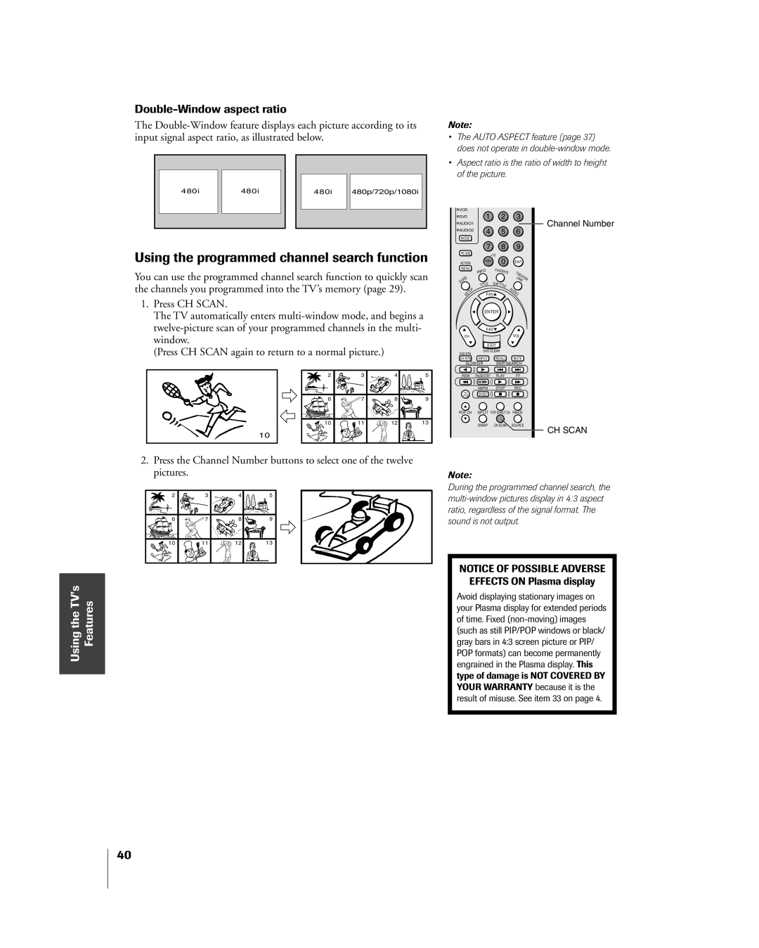 Toshiba 42HP84 owner manual Using the programmed channel search function, Double-Window aspect ratio 