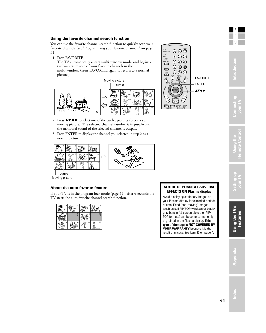 Toshiba 42HP84 owner manual Using the favorite channel search function, About the auto favorite feature 