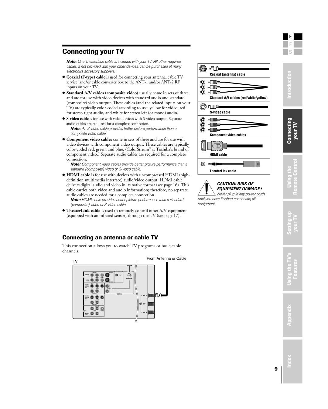 Toshiba 42HP84 owner manual Connecting an antenna or cable TV, Connecting YourTV, Usingthe RemoteControl 