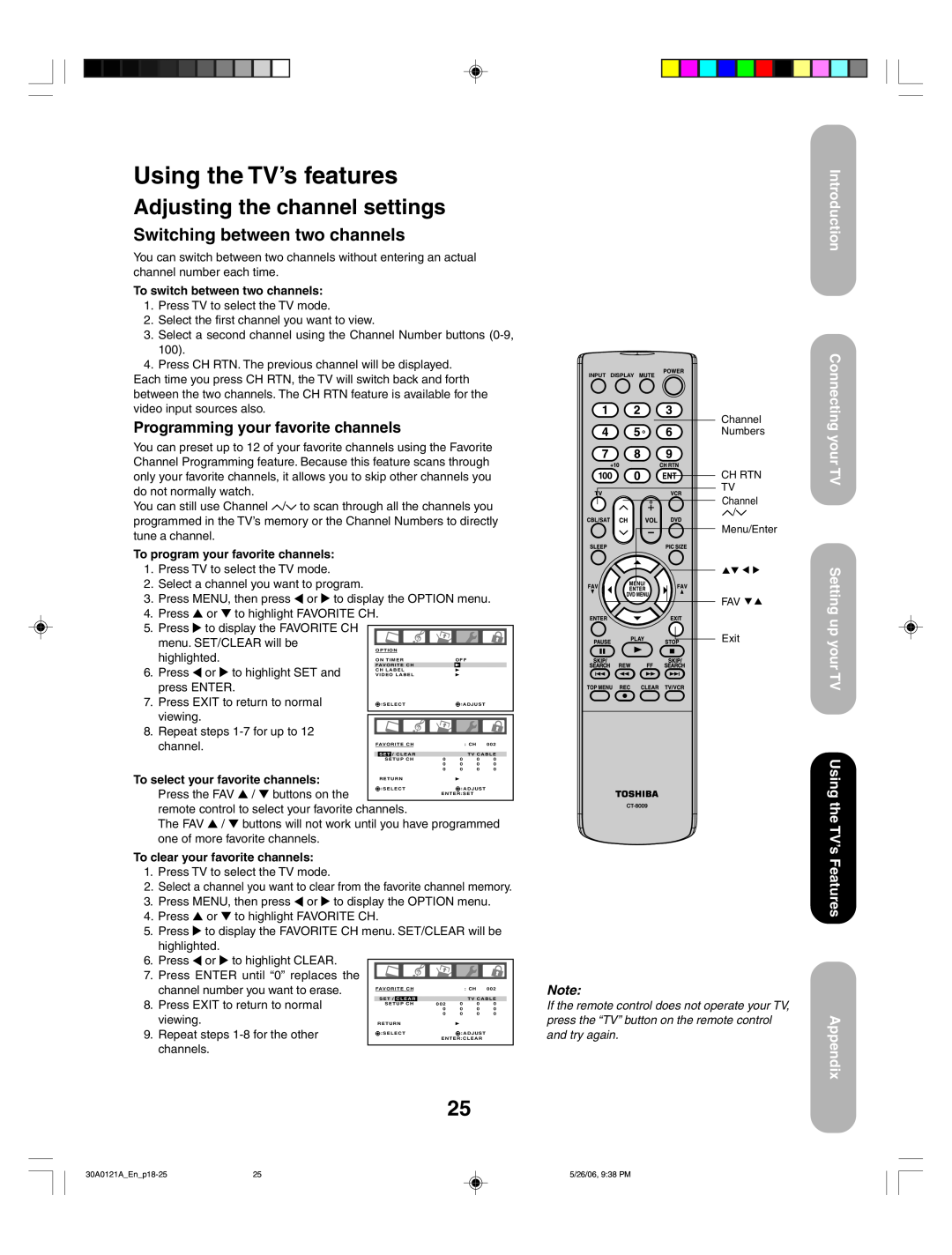 Toshiba 50HP86 Introduction Connecting your TV Setting up your TV, Using the TV’s Features Appendix, viewing, channels 