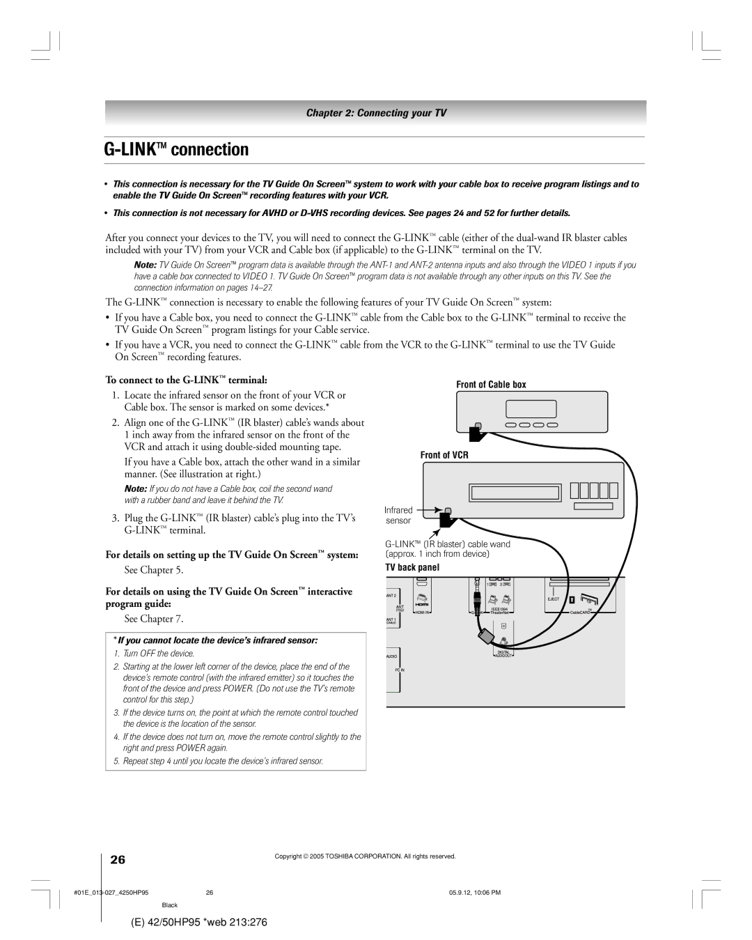 Toshiba 42HP95 owner manual Link connection, To connect to the G-LINK ª terminal, See Chapter 