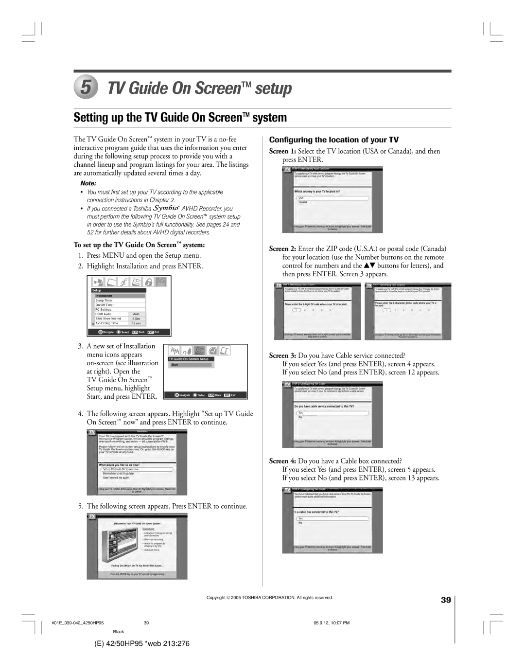 Toshiba 42HP95 owner manual TV Guide On Screen setup, Setting up the TV Guide On Screen system 