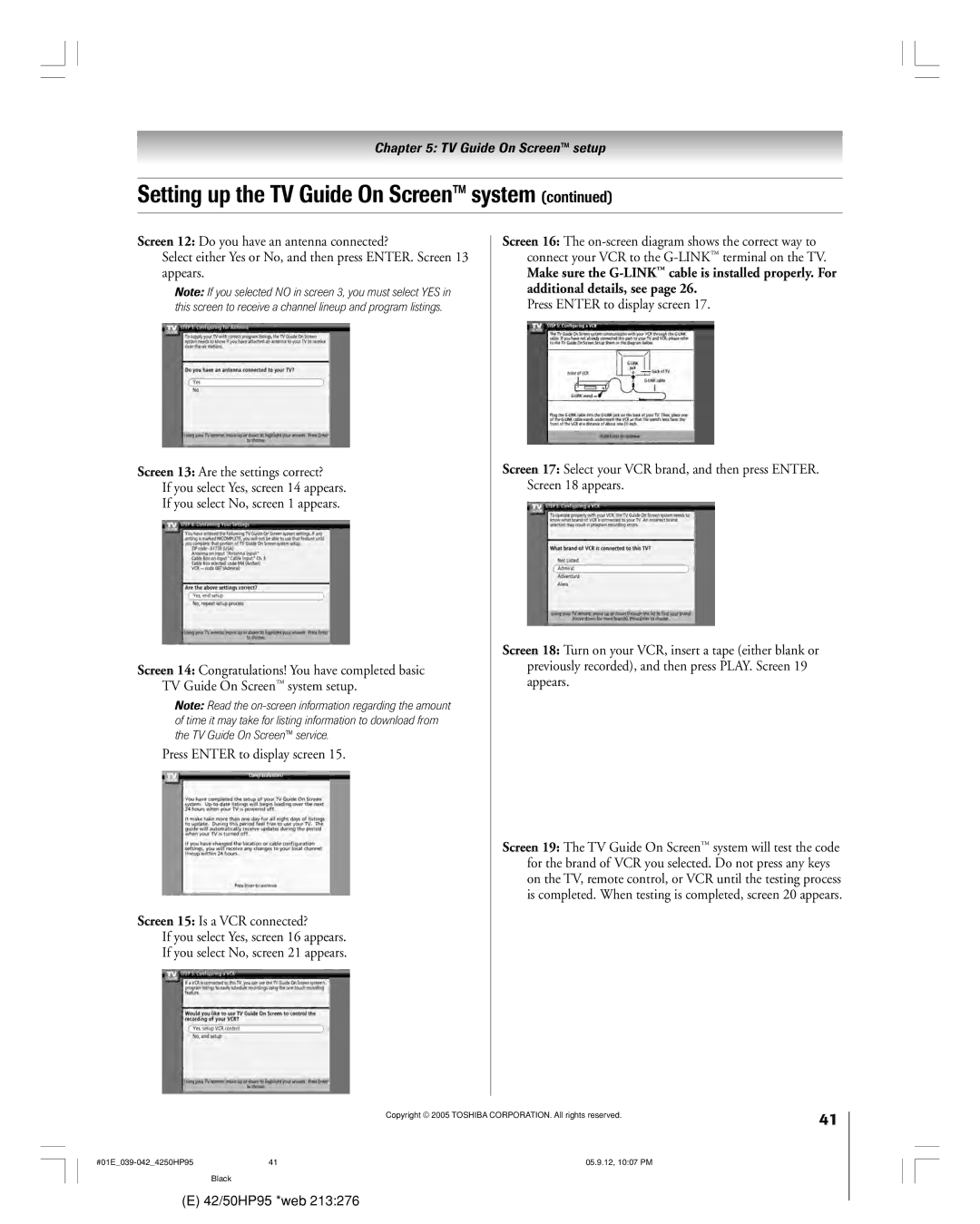 Toshiba 42HP95 owner manual Setting up the TV Guide On Screen system 