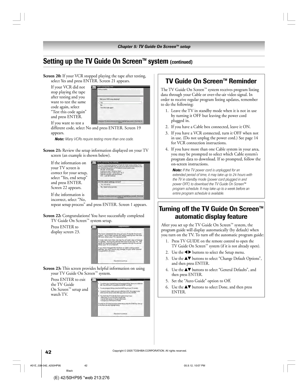 Toshiba 42HP95 owner manual TV Guide On Screen Reminder, If your VCR did not 