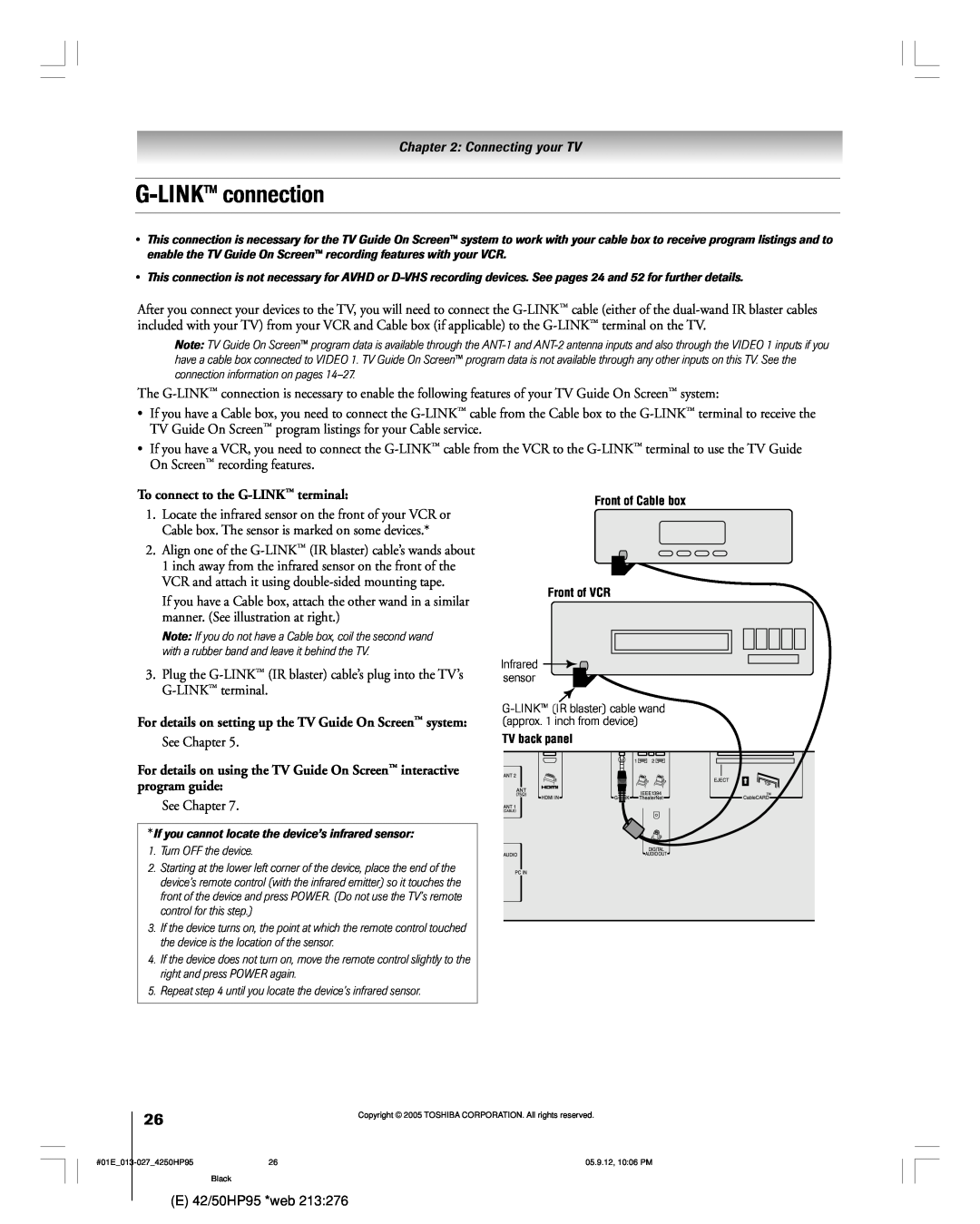 Toshiba 42HP95 owner manual G-LINK connection, To connect to the G-LINK ª terminal 