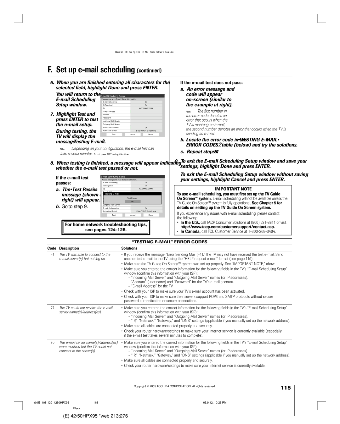 Toshiba 42HPX95 owner manual 115, Go to step 