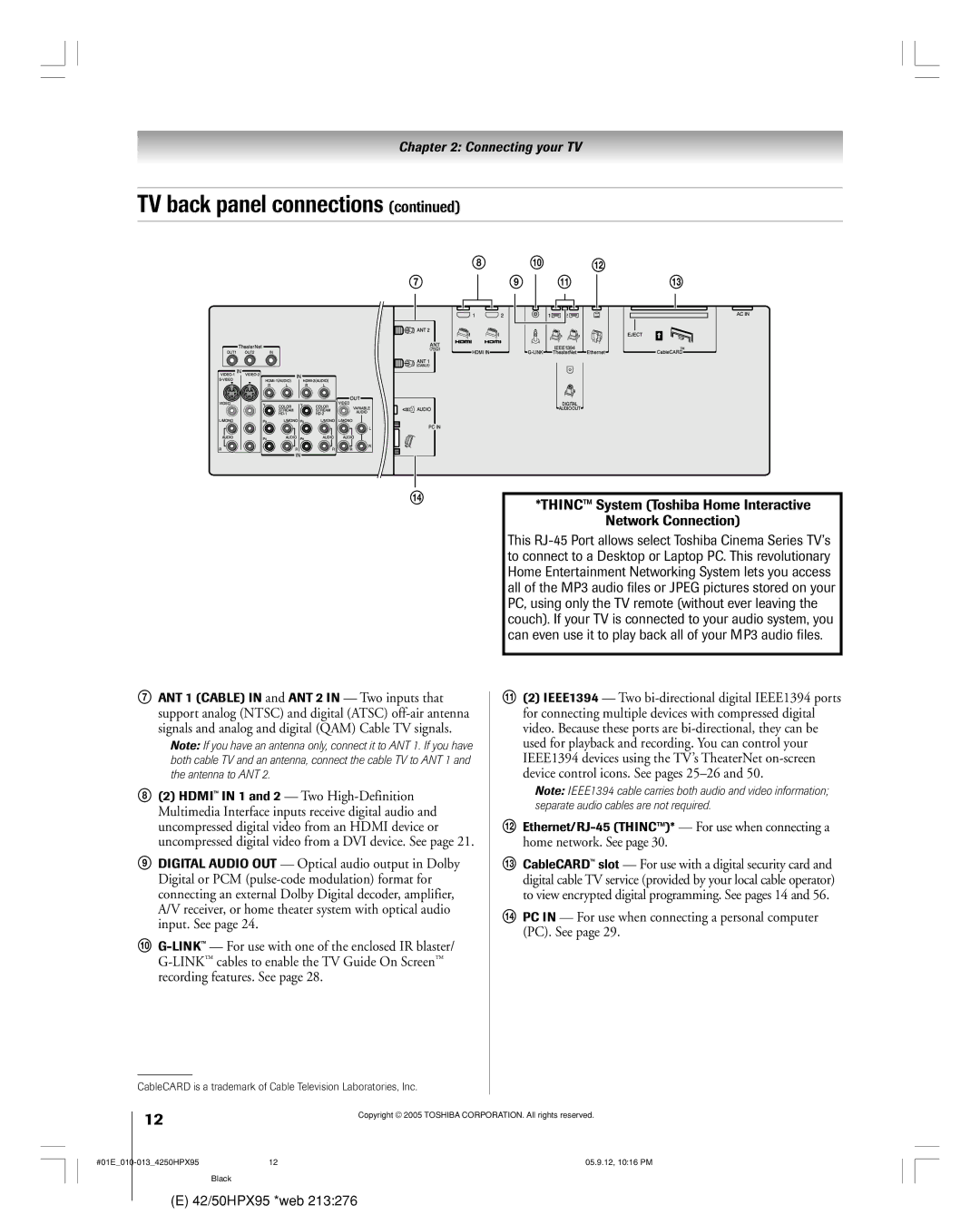 Toshiba 42HPX95 owner manual Thinc System Toshiba Home Interactive Network Connection 