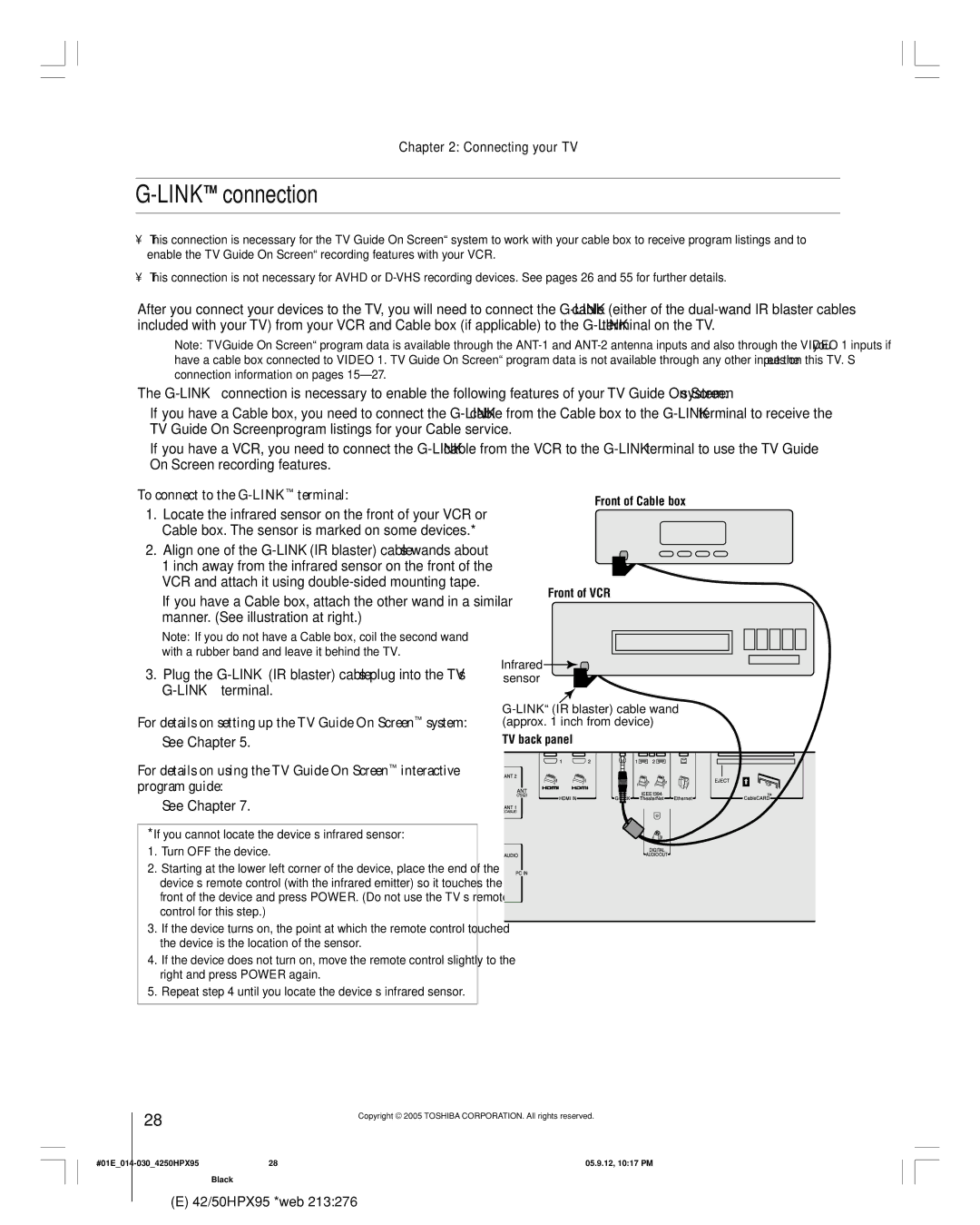 Toshiba 42HPX95 owner manual Link connection, To connect to the G-LINK ª terminal, See Chapter 