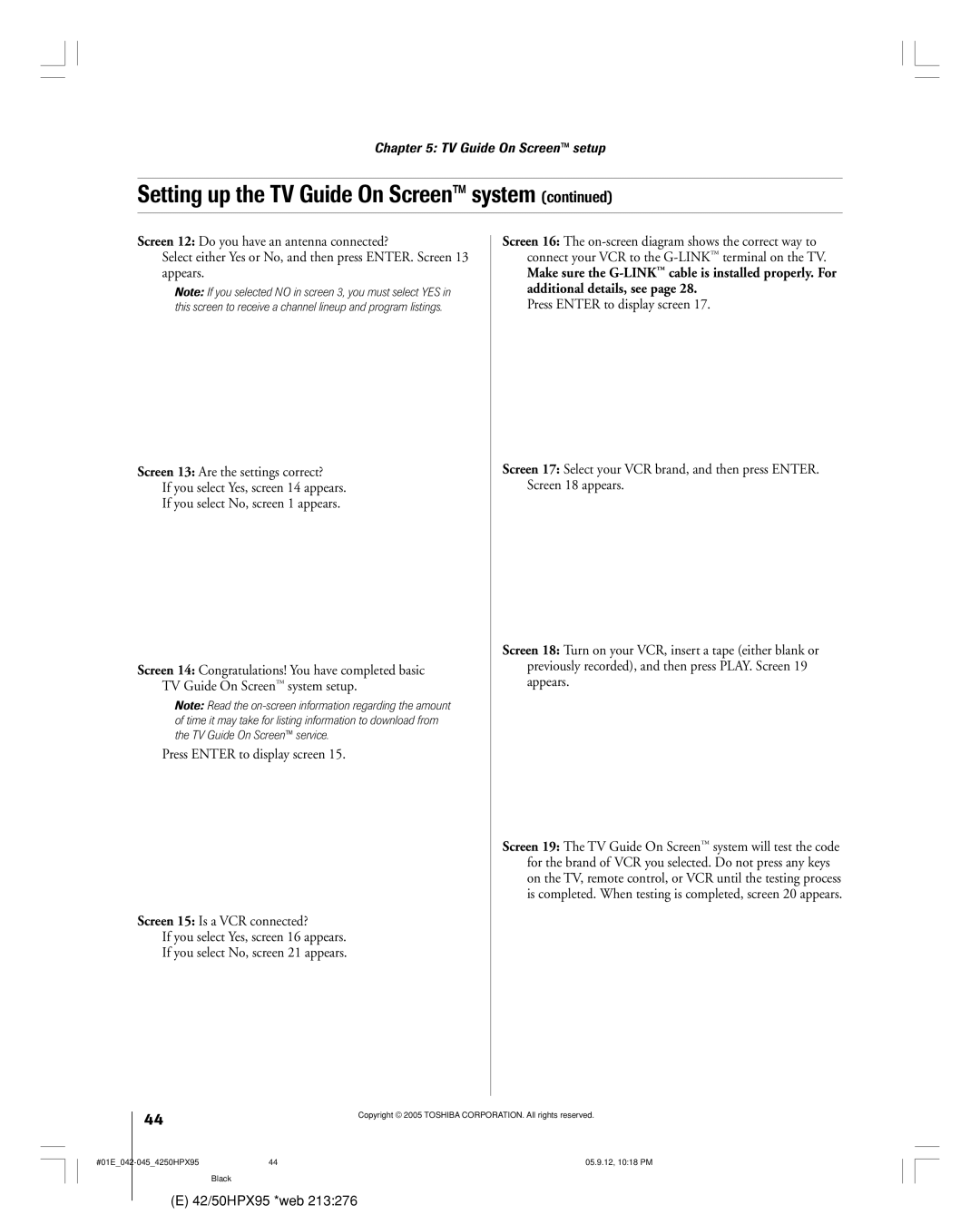 Toshiba 42HPX95 owner manual Setting up the TV Guide On Screen system 