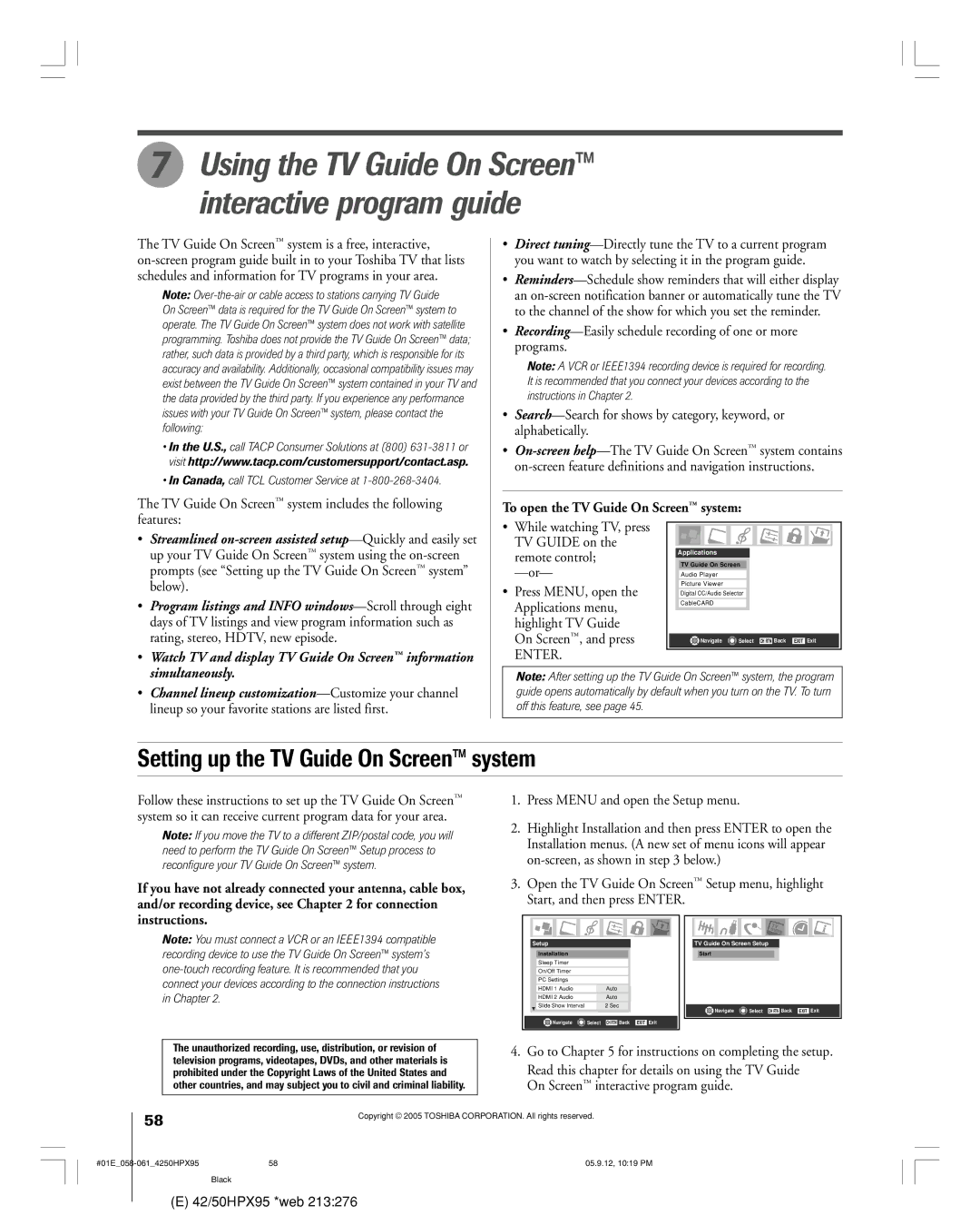 Toshiba 42HPX95 owner manual To open the TV Guide On Screenª system, Simultaneously 