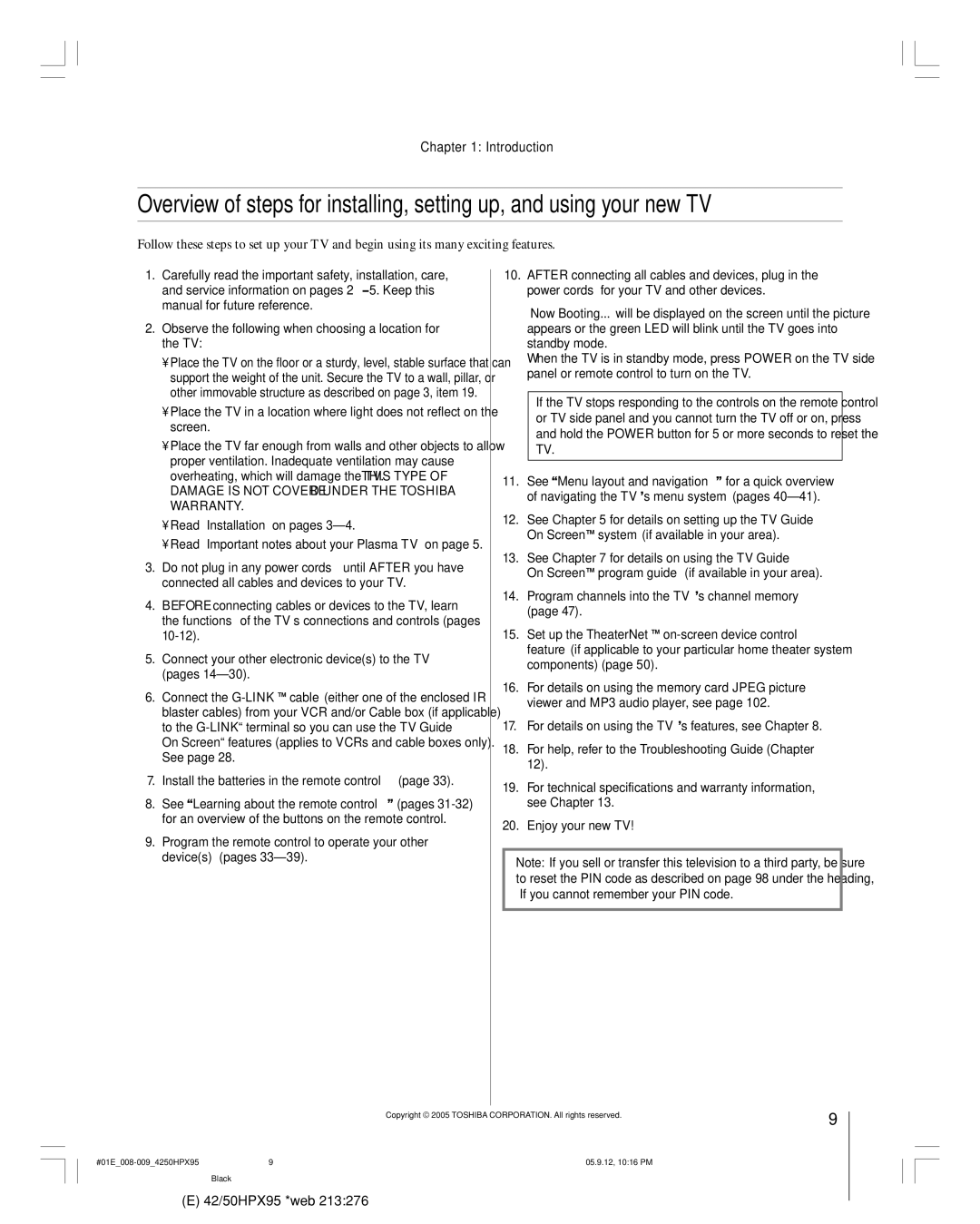 Toshiba 42HPX95 owner manual Introduction 