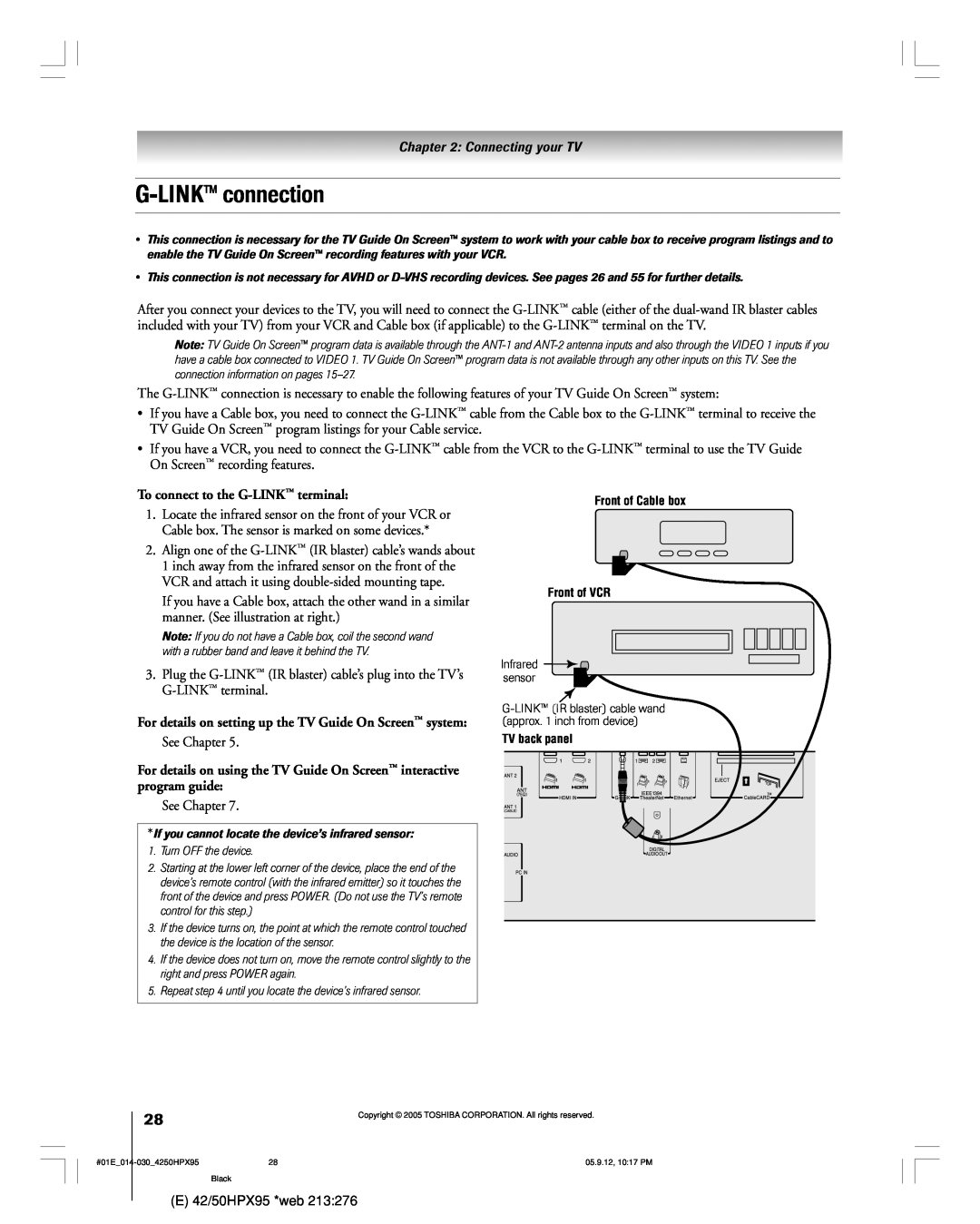 Toshiba 42HPX95 owner manual G-LINK connection, To connect to the G-LINK ª terminal 