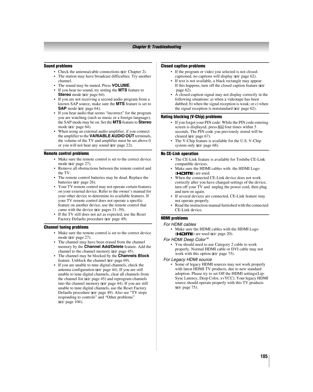 Toshiba 42LX177 manual 105 