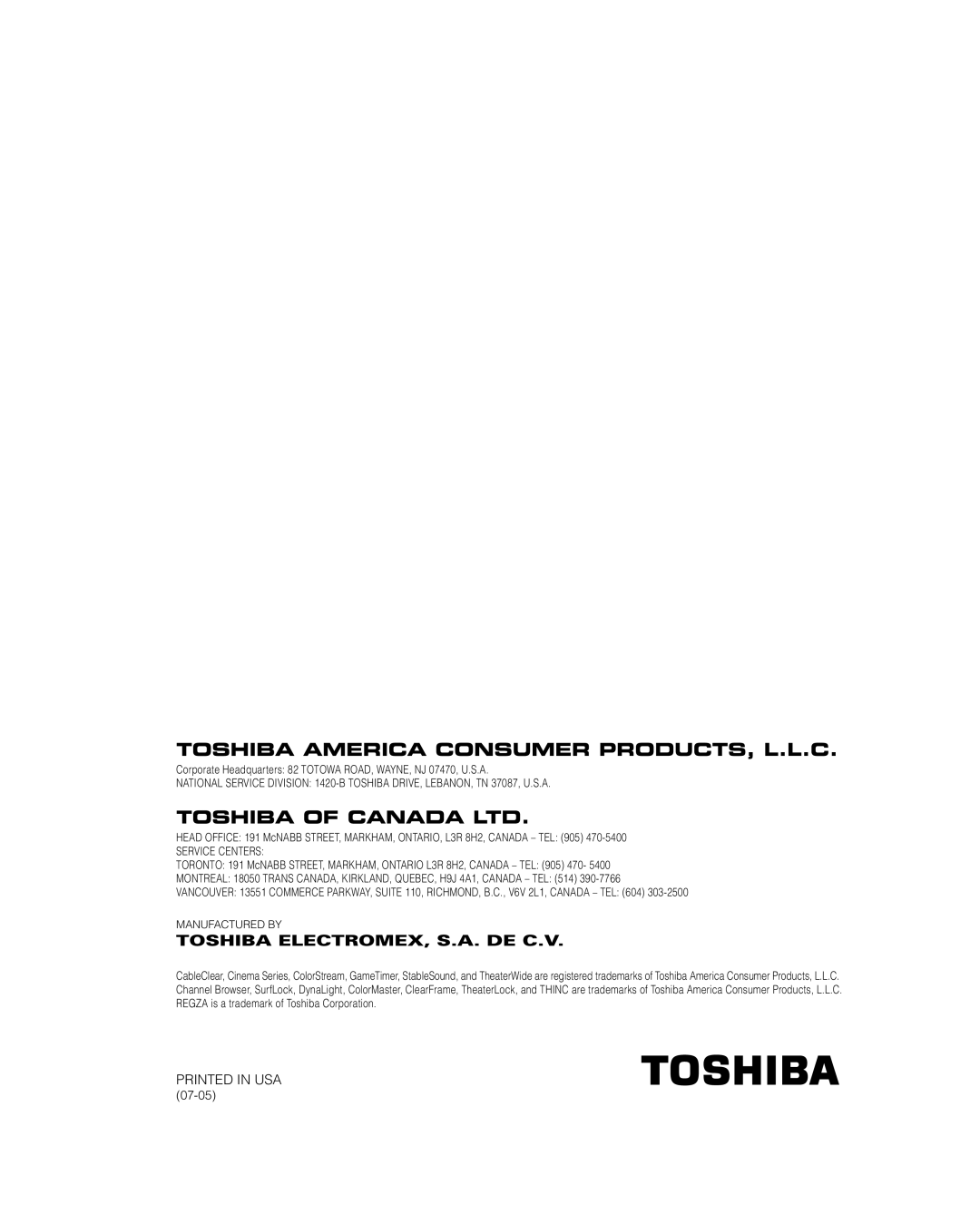 Toshiba 42LX177 manual 07-05 