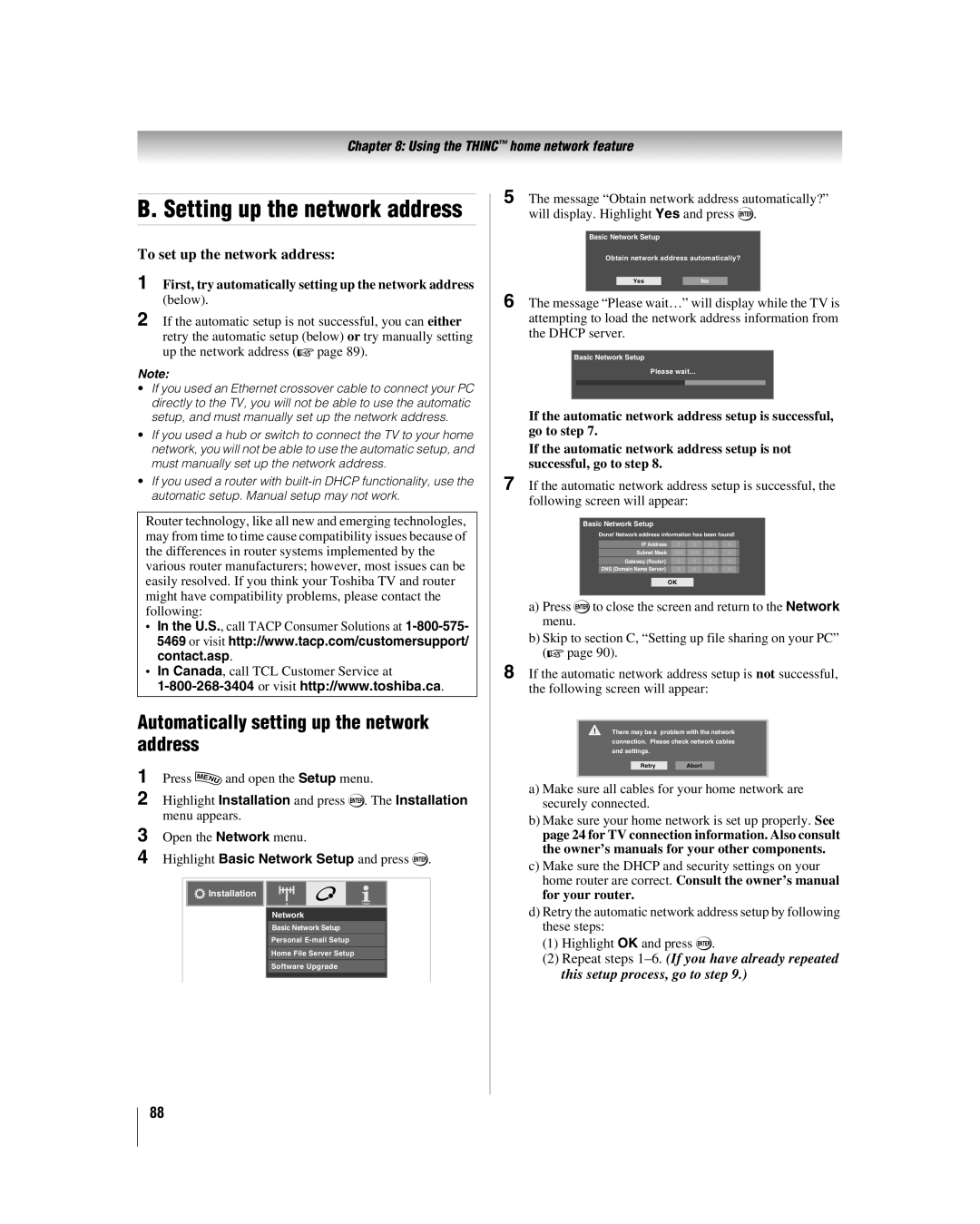 Toshiba 42LX177 manual Automatically setting up the network address, To set up the network address 