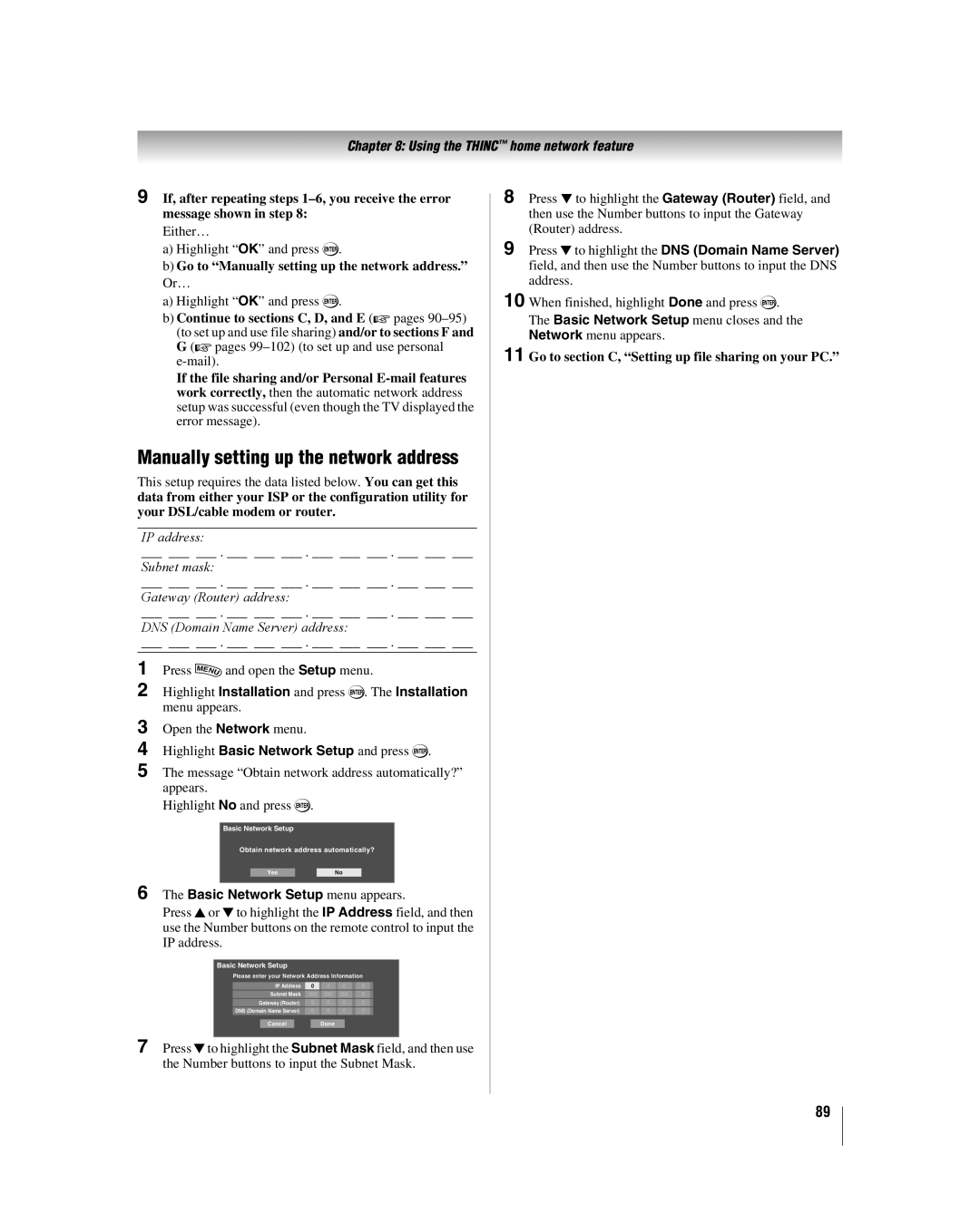 Toshiba 42LX177 manual Either… Highlight OK and press T, Basic Network Setup menu appears 