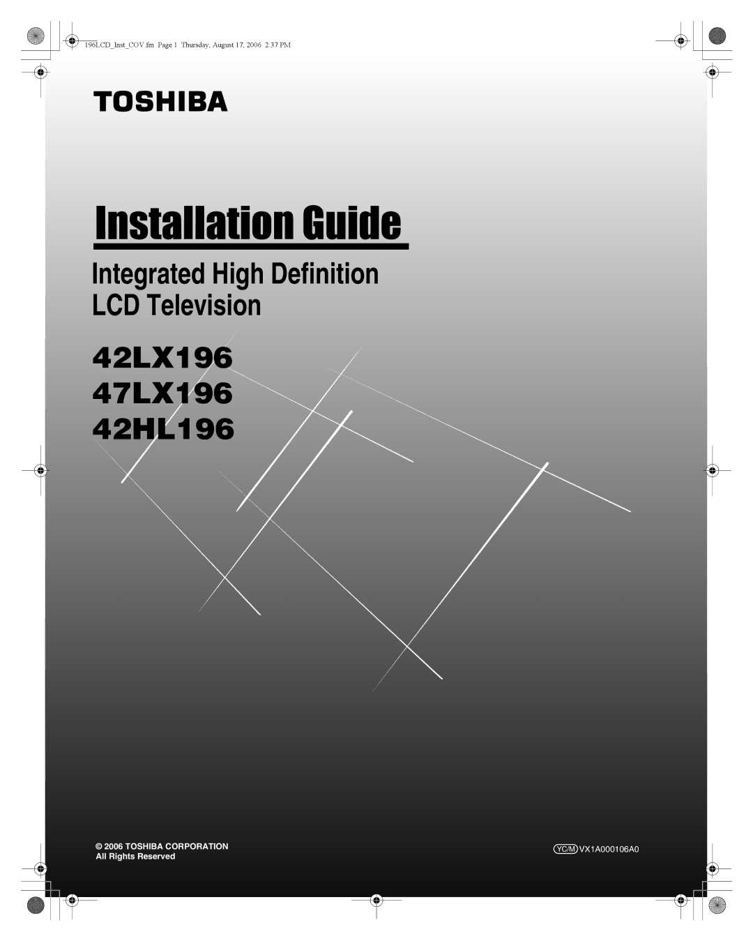 Toshiba 42HL196, 42LX196, 47LX196 manual Toshiba Corporation 