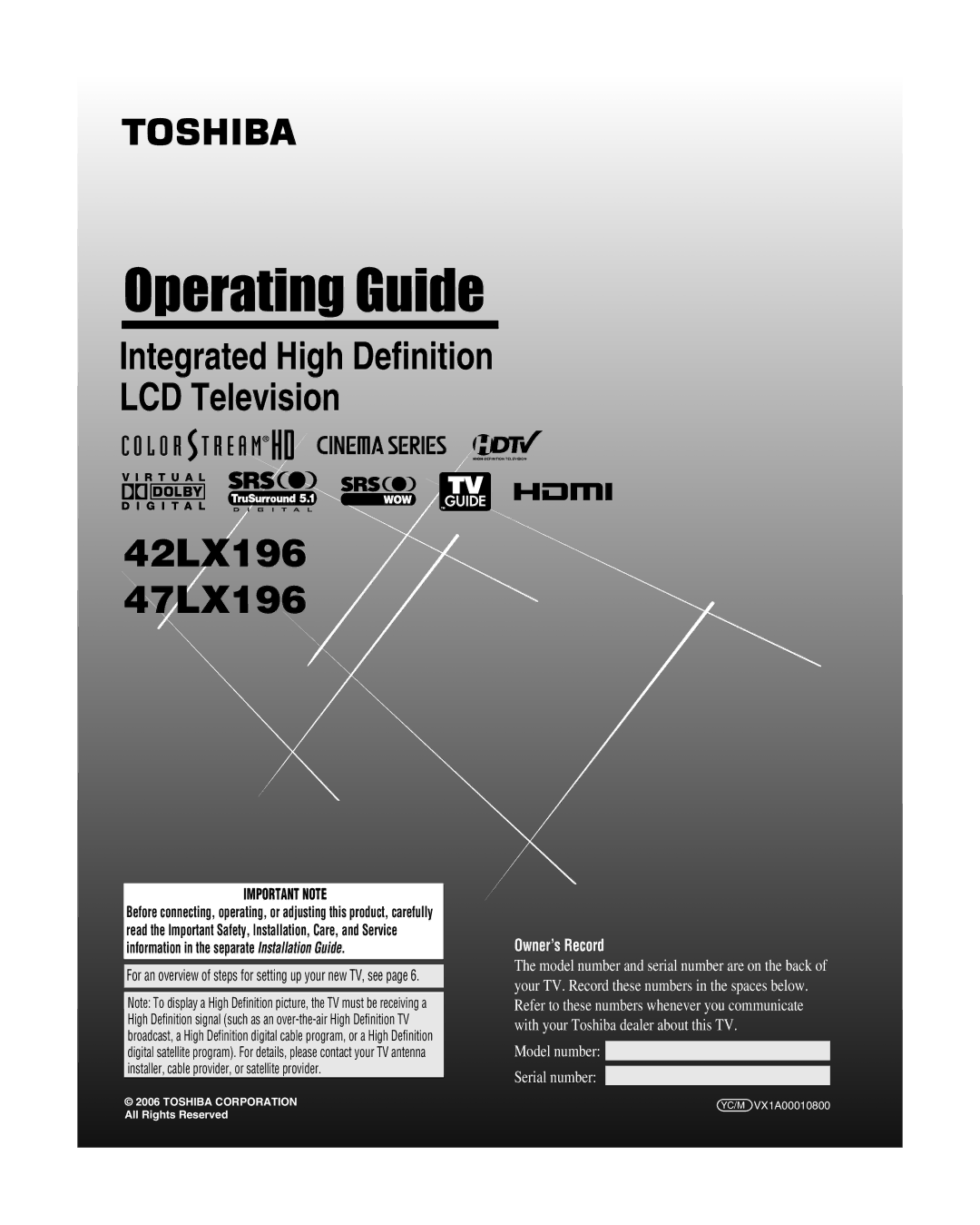 Toshiba manual 42LX196 47LX196 