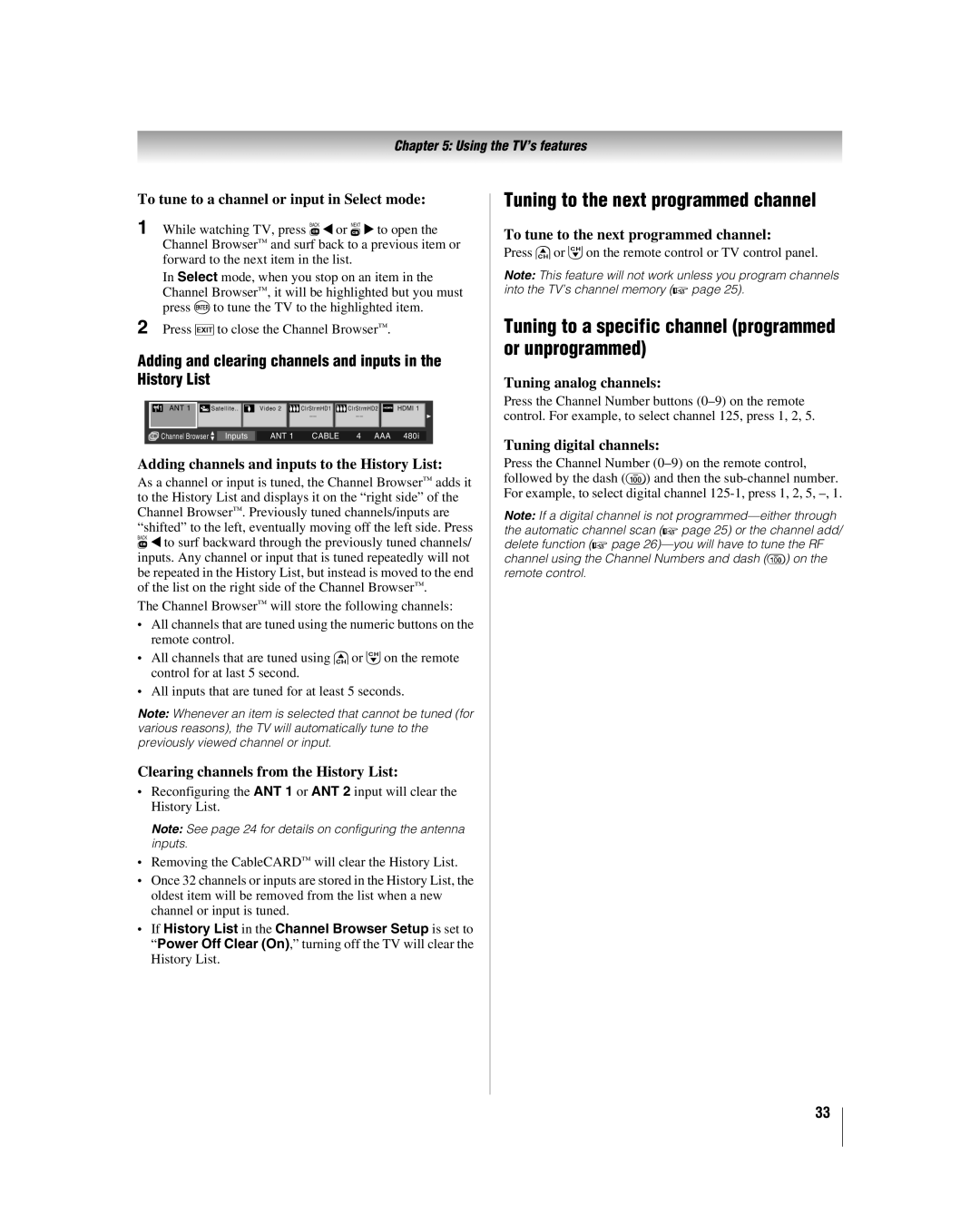 Toshiba 42LX196 manual Tuning to the next programmed channel, Tuning to a specific channel programmed or unprogrammed 