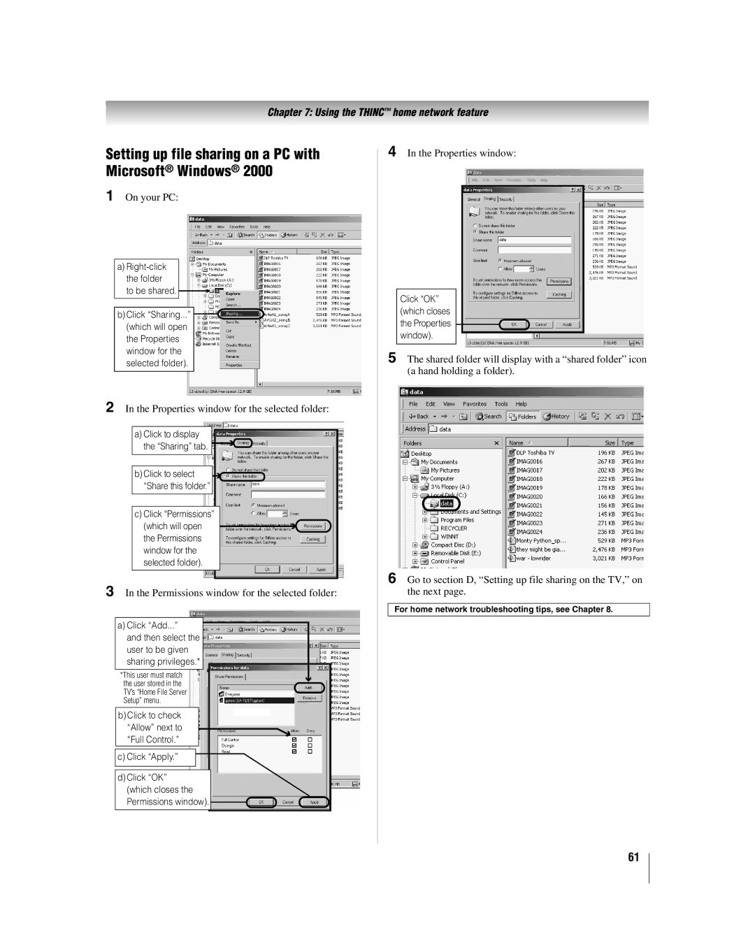 Toshiba 42LX196 manual Properties window for the selected folder 