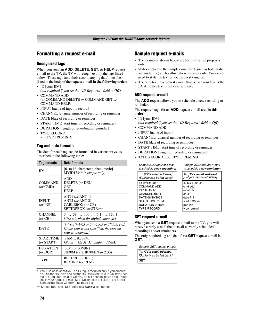 Toshiba 42LX196 manual Formatting a request e-mail, Sample request e-mails 