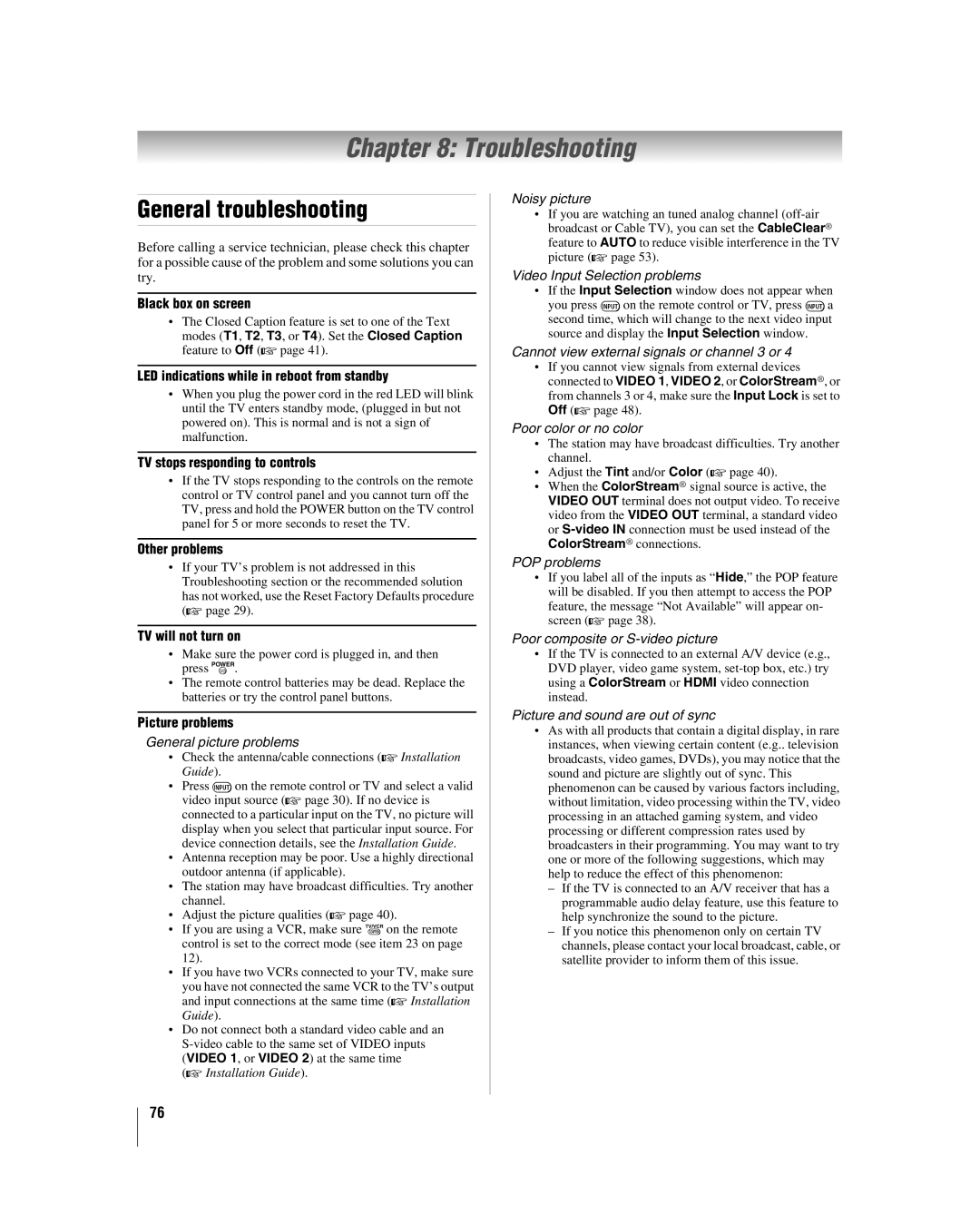 Toshiba 42LX196 manual Troubleshooting, General troubleshooting 