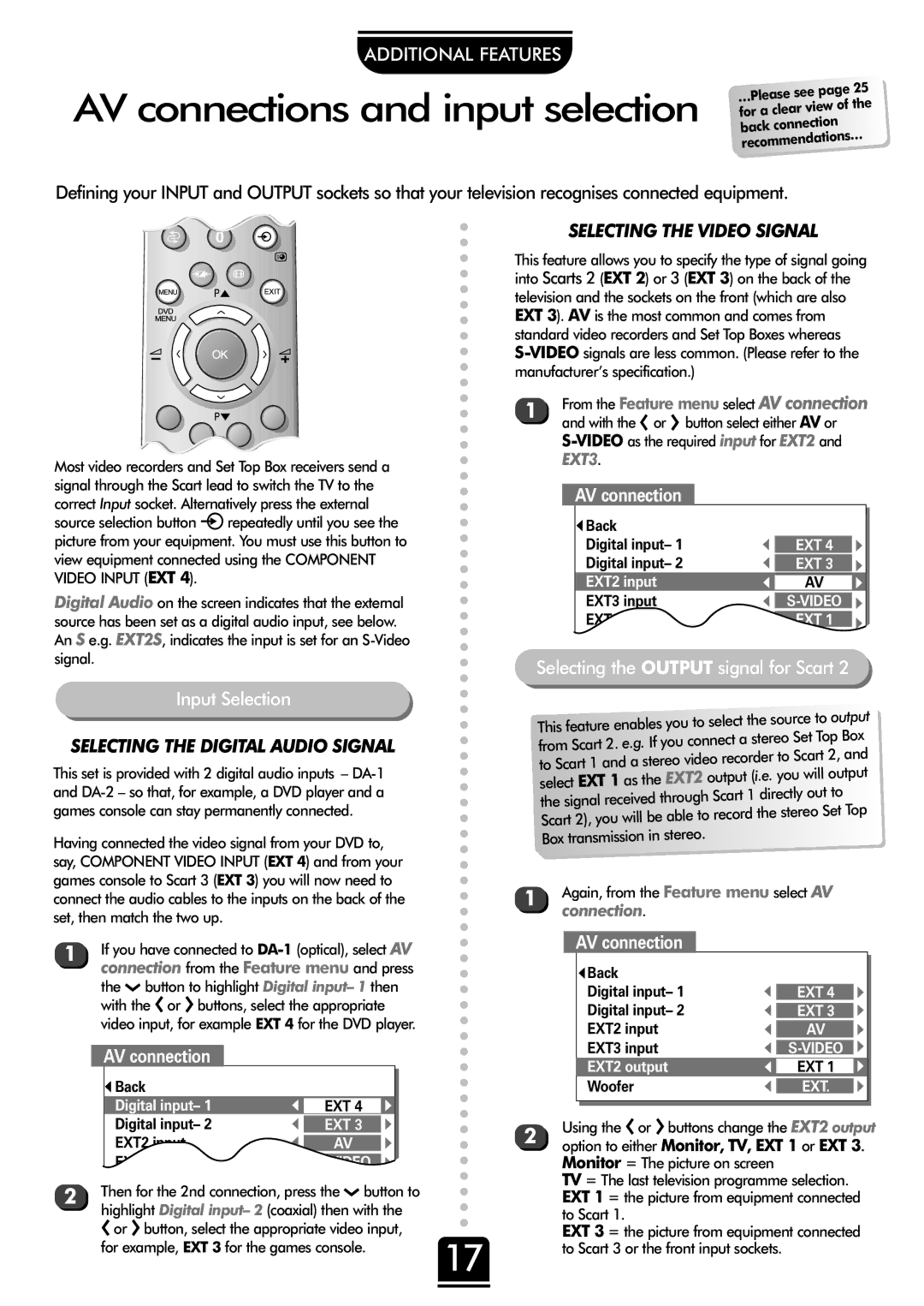 Toshiba 42WH18B, 50WH18B manual AV connections and input selection, EXT3 