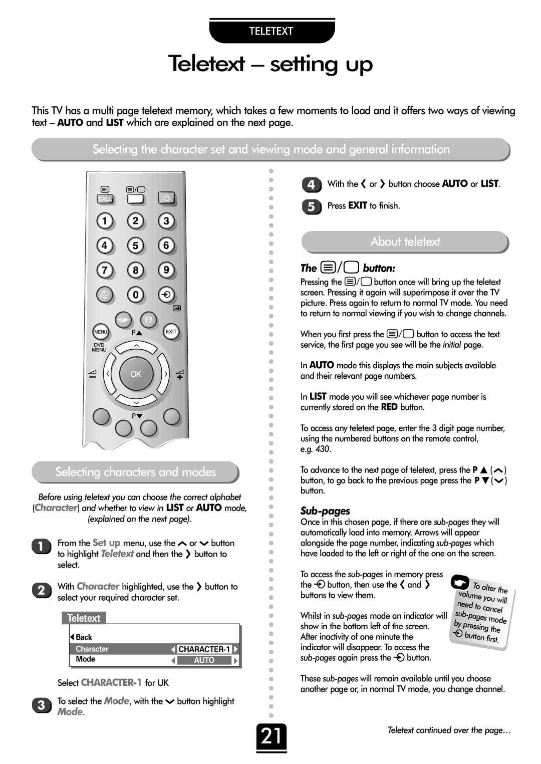 Toshiba 42WH18B, 50WH18B manual Teletext setting up, About teletext, Mode 