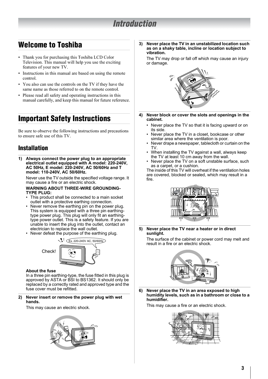 Toshiba 42WL68E, 42WL68T, 42WL68A owner manual Introduction, Welcome to Toshiba, Important Safety Instructions, Installation 