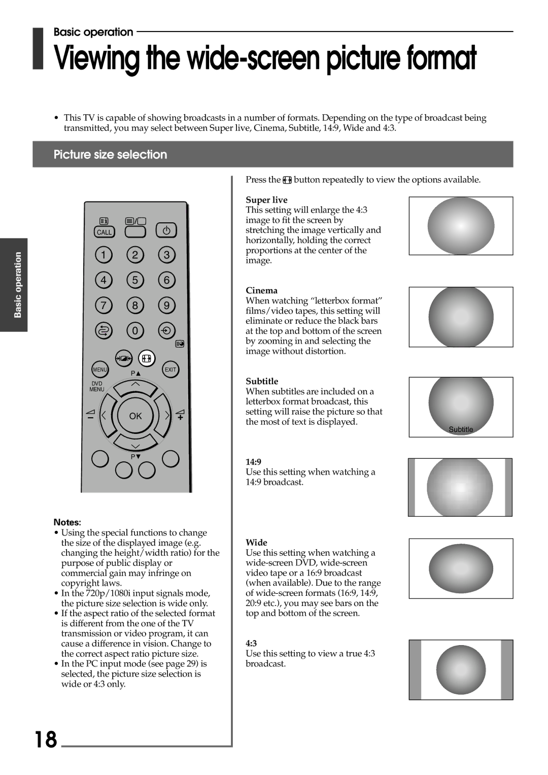 Toshiba 42WP56T, 42WP56E, 42WP56A owner manual Picture size selection 