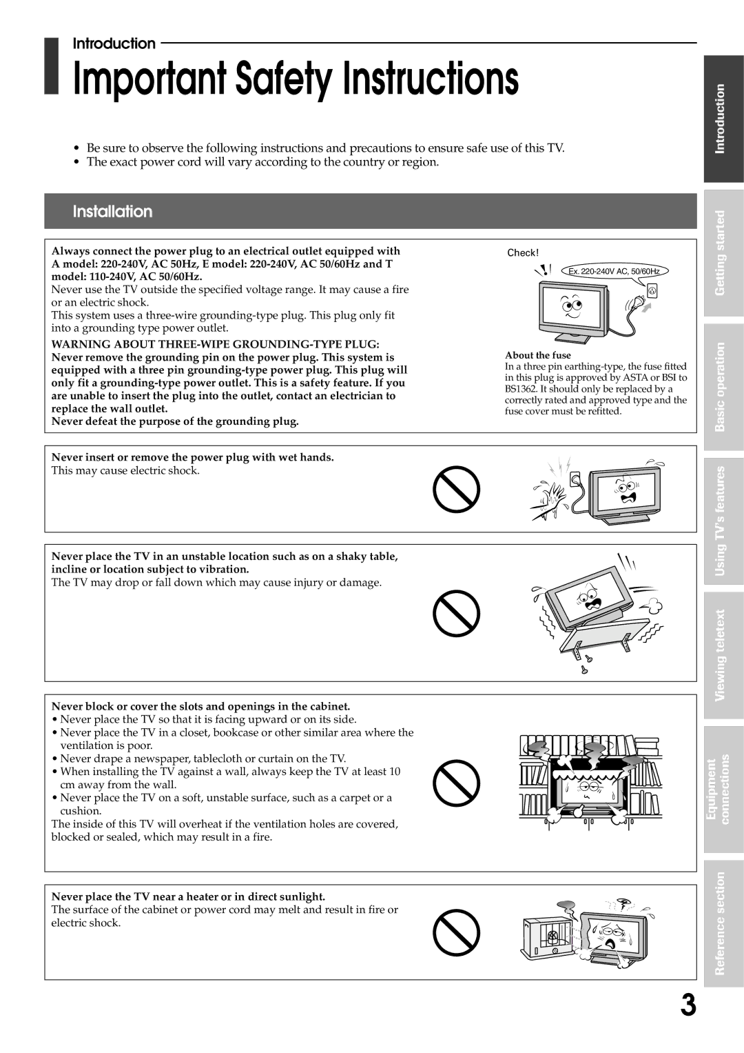 Toshiba 42WP56T, 42WP56E, 42WP56A owner manual Important Safety Instructions, Installation, Started, Getting 