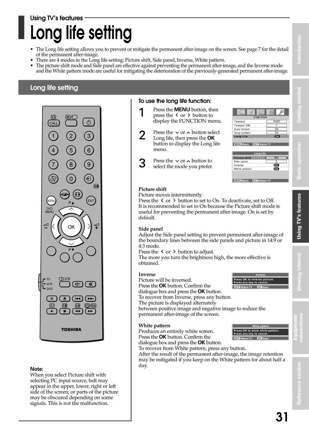 Toshiba 42WP56E, 42WP56T, 42WP56A owner manual Long life setting, To use the long life function 