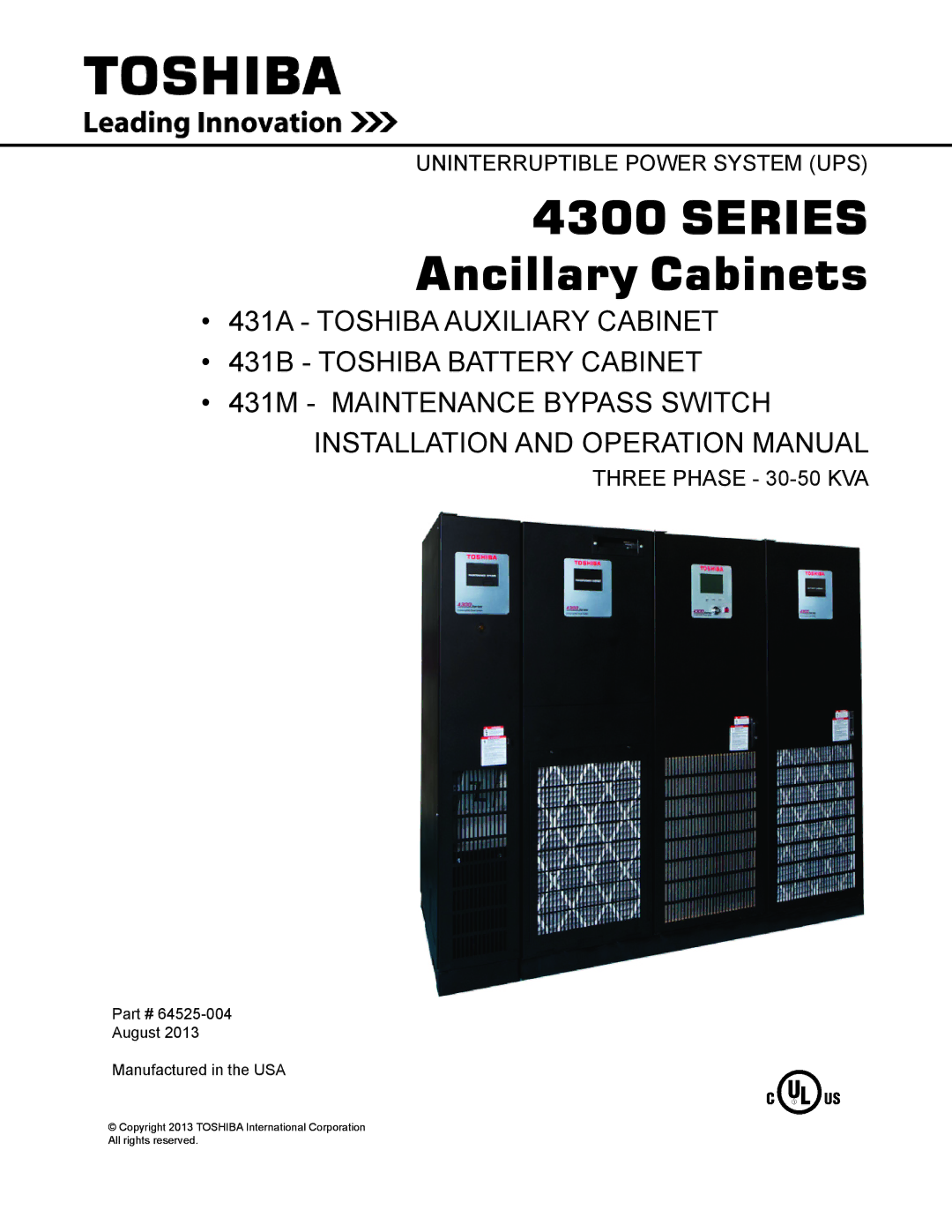 Toshiba 431A operation manual Series Ancillary Cabinets 