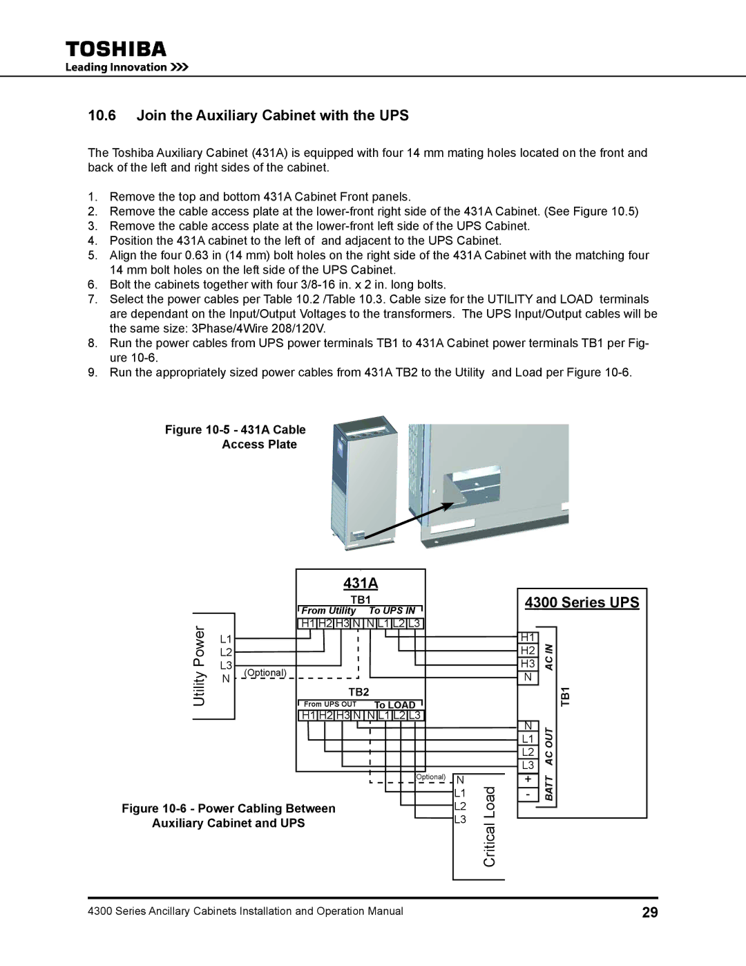 Toshiba 431A operation manual Join the Auxiliary Cabinet with the UPS, Series UPS 