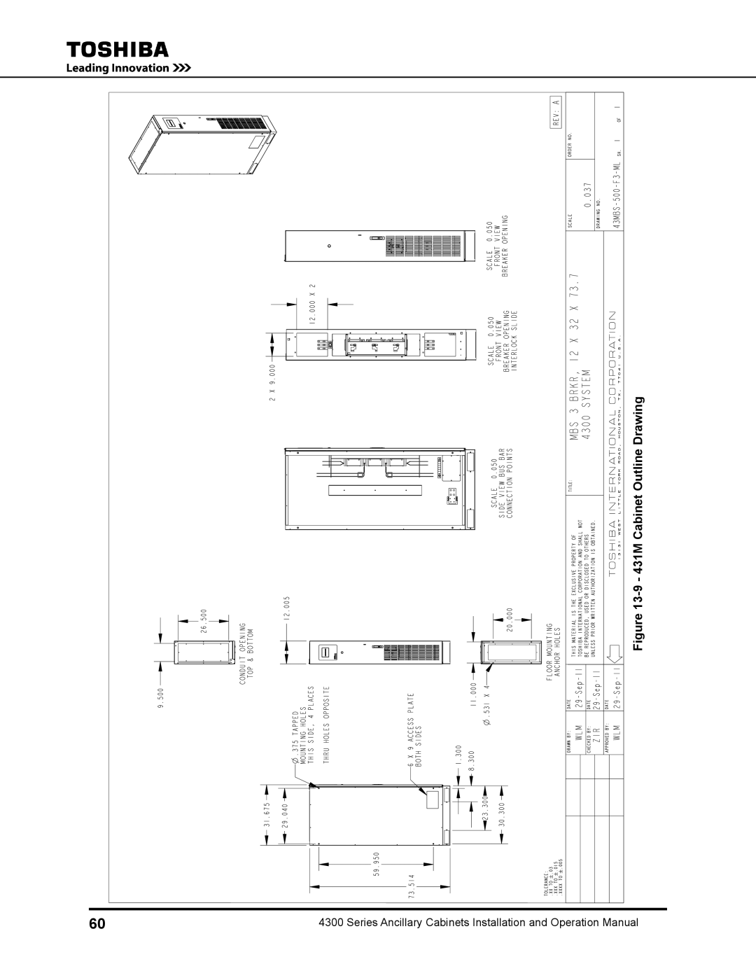 Toshiba 431A operation manual 431M Cabinet Outline Drawing 