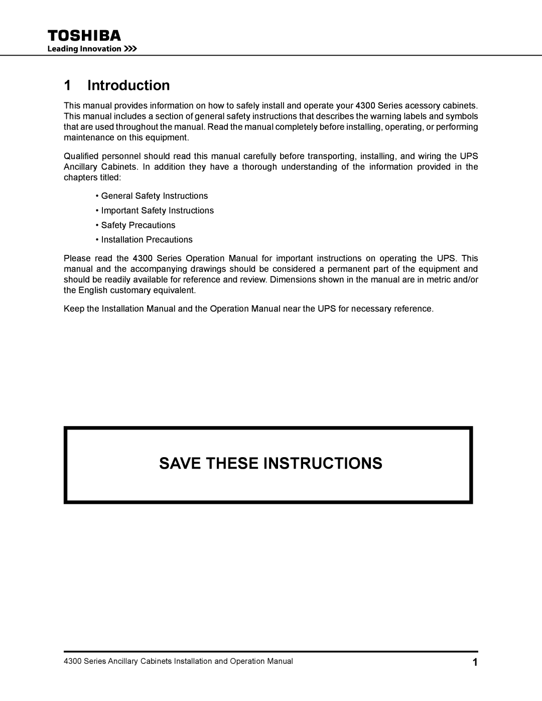 Toshiba 431A operation manual Introduction 