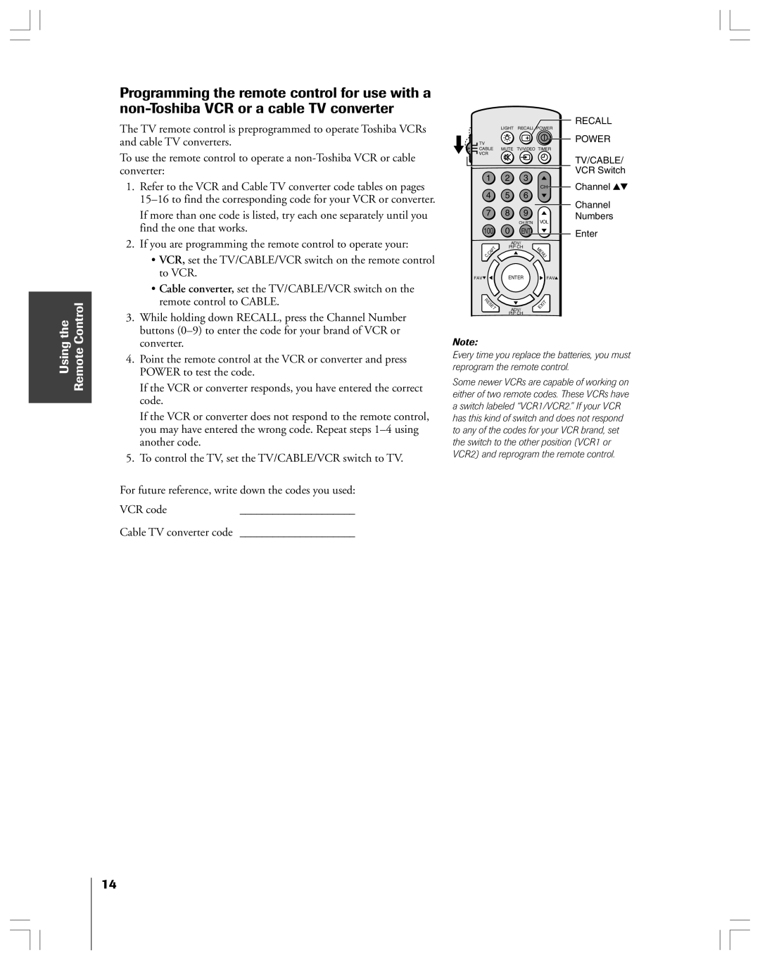 Toshiba 43A61 owner manual Using the Remote Control 