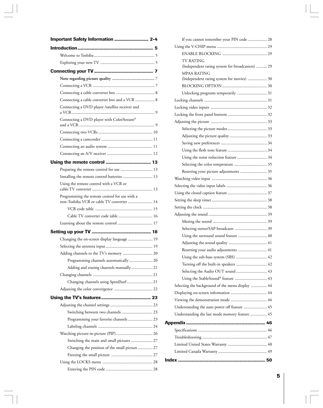 Toshiba 43A61 owner manual Important Safety Information Introduction 