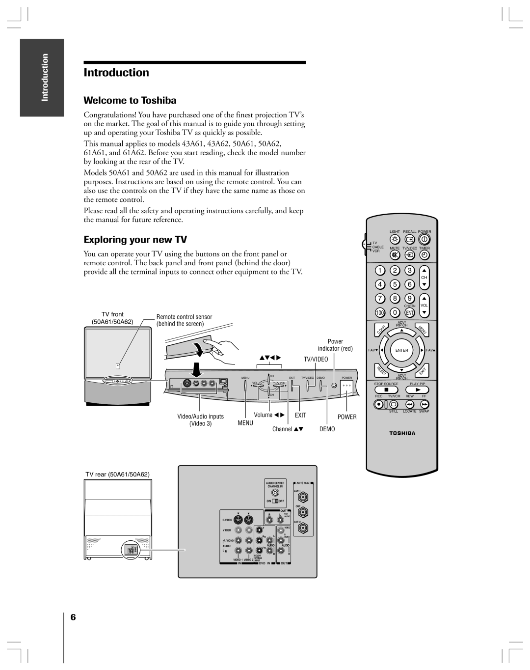 Toshiba 43A61 owner manual Introduction, Welcome to Toshiba, Exploring your new TV 