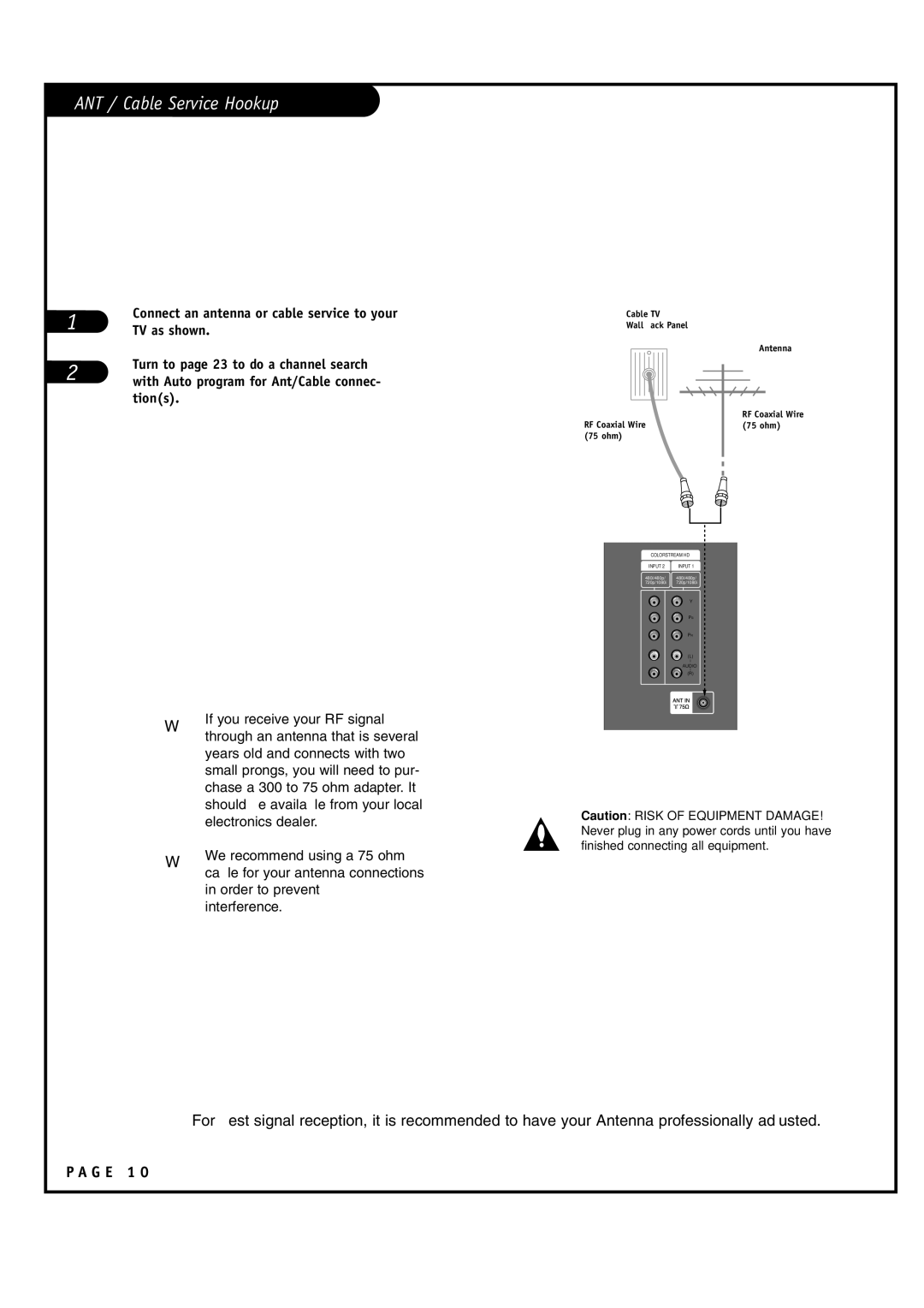 Toshiba 44HM85 owner manual ANT / Cable Service Hookup, G E 1, TV as shown 