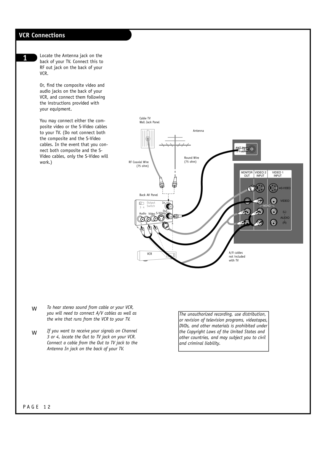 Toshiba 44HM85 owner manual VCR Connections 